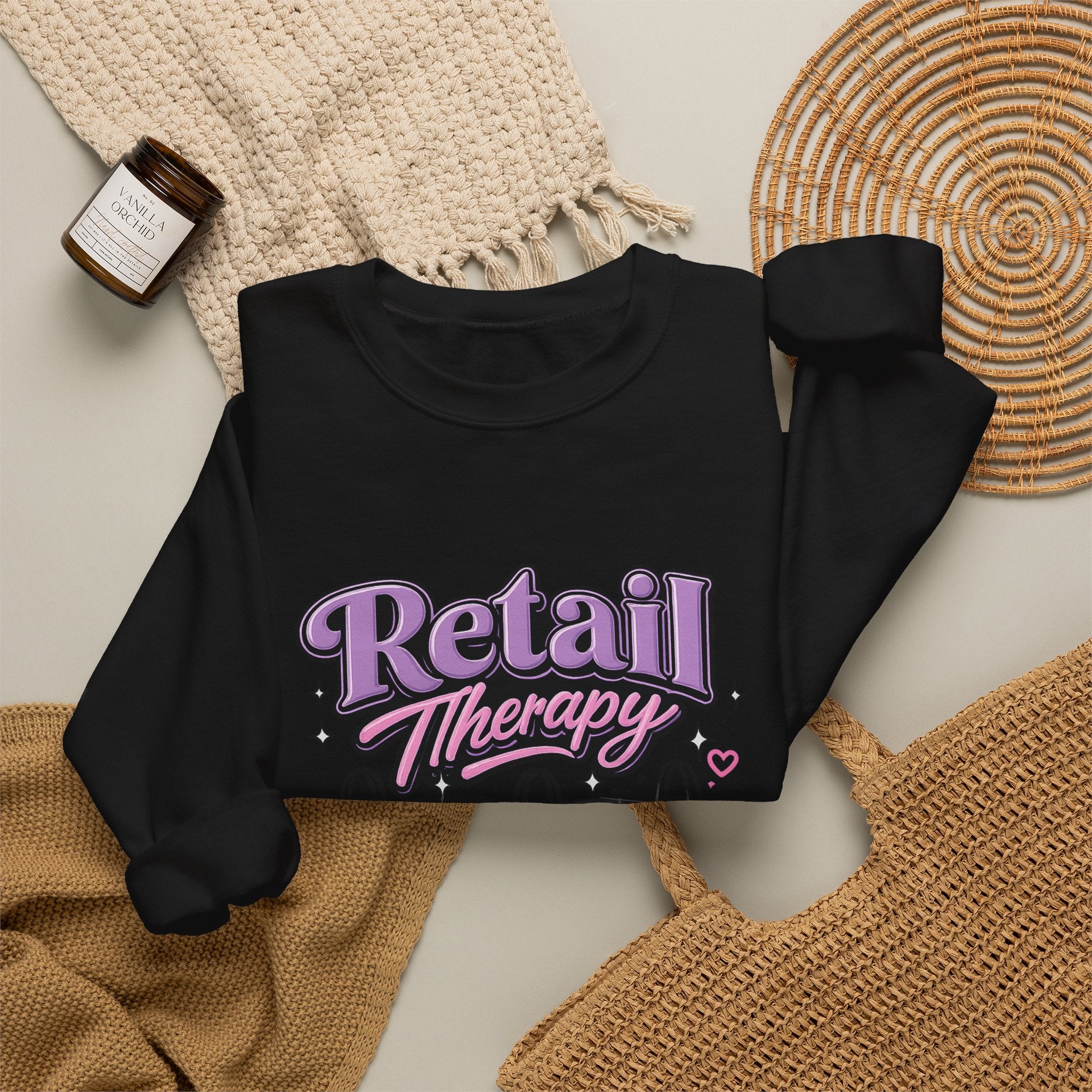 Retail Therapy Club Sweatshirt — Cute Pink & Purple Shopping Graphic Crewneck