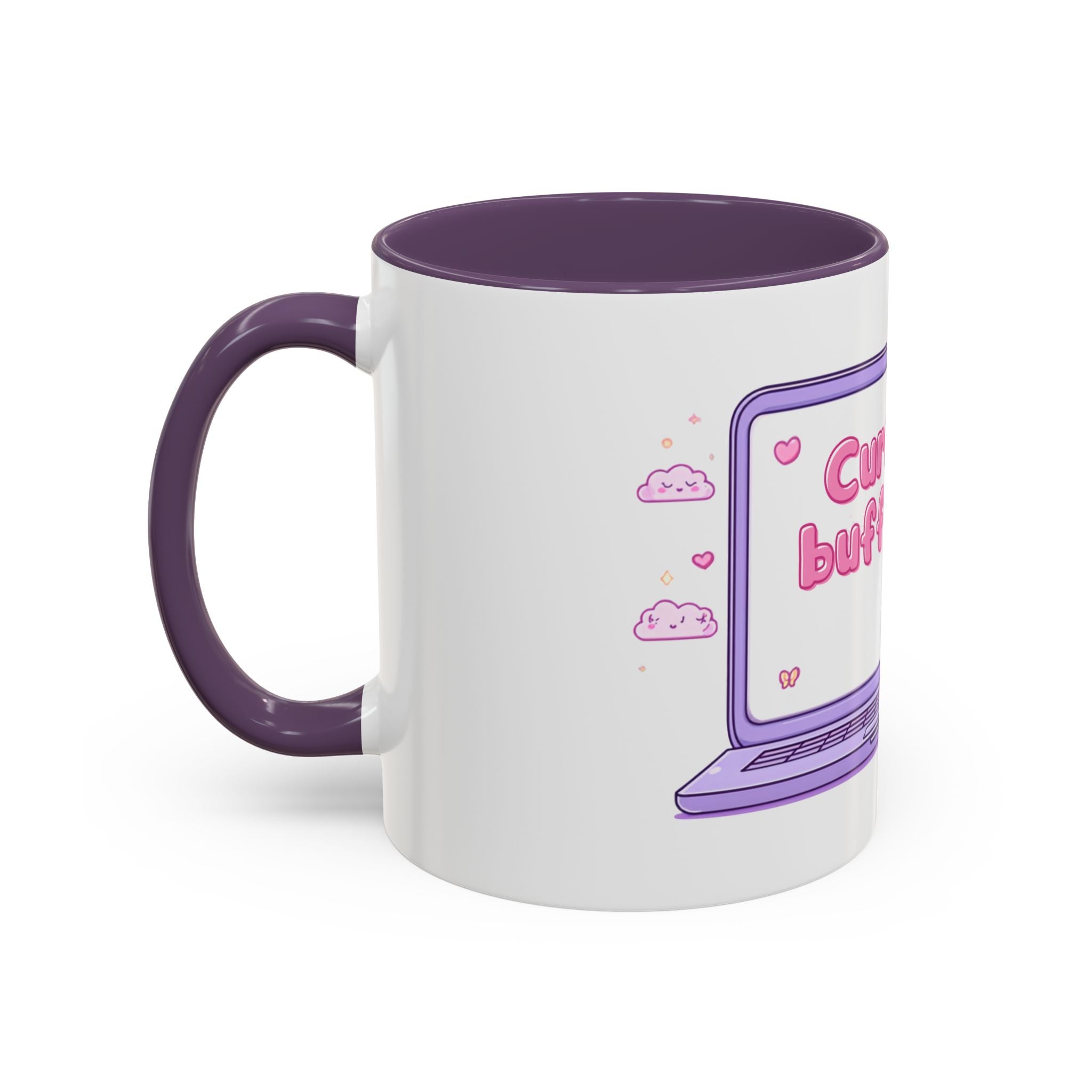 Accent Coffee Mug — "Currently Buffering" Cute Kawaii Laptop Design