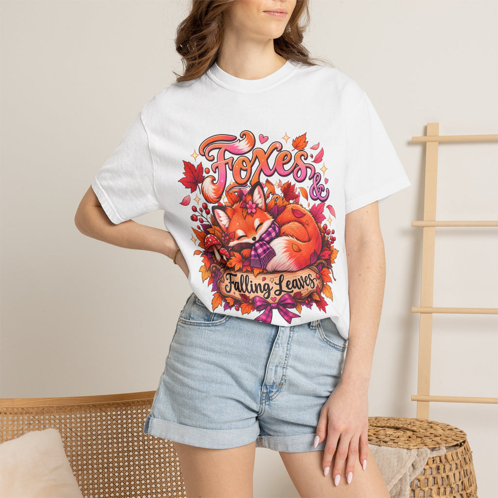 Foxes & Falling Leaves T-Shirt — Cozy Autumn Fox Graphic Tee