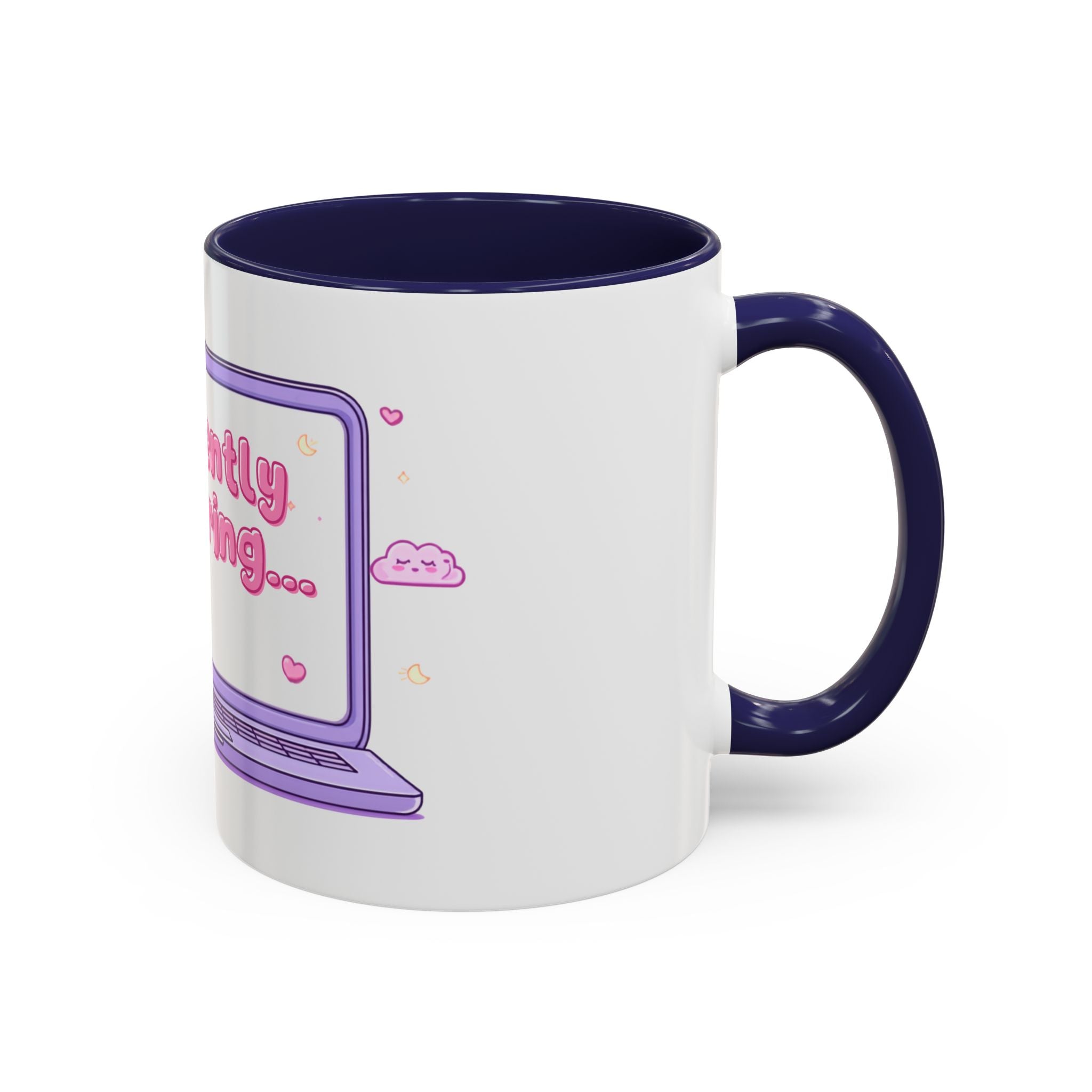 Accent Coffee Mug — "Currently Buffering" Cute Kawaii Laptop Design