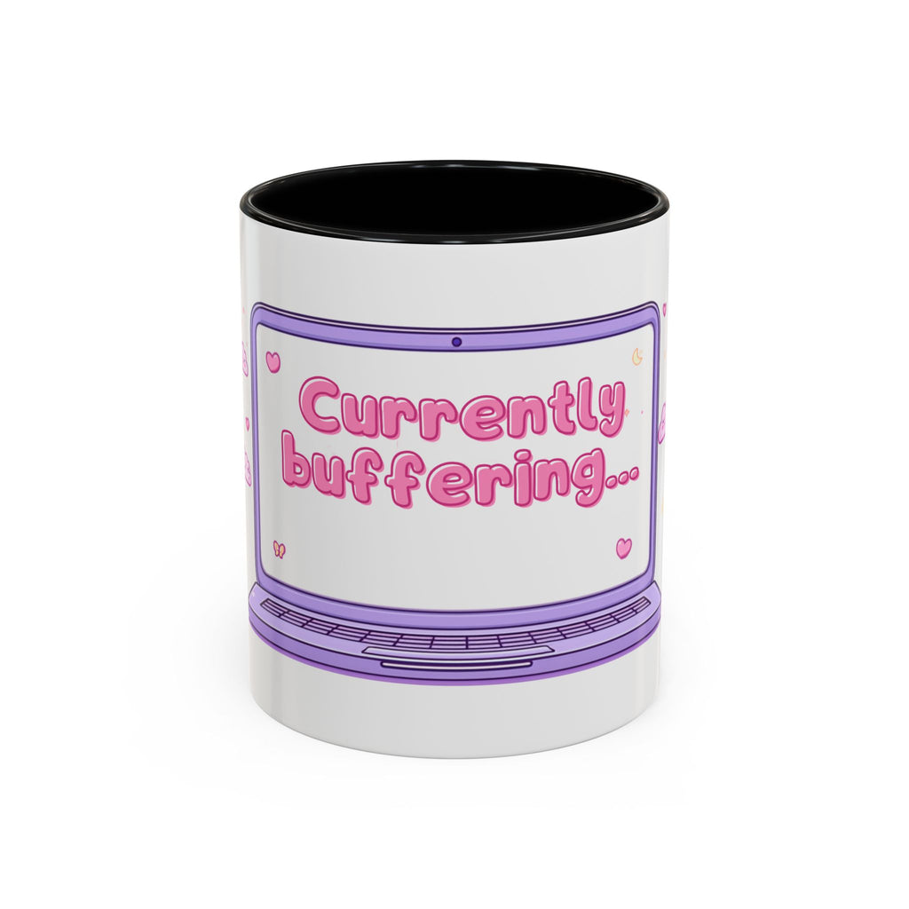 Accent Coffee Mug — "Currently Buffering" Cute Kawaii Laptop Design
