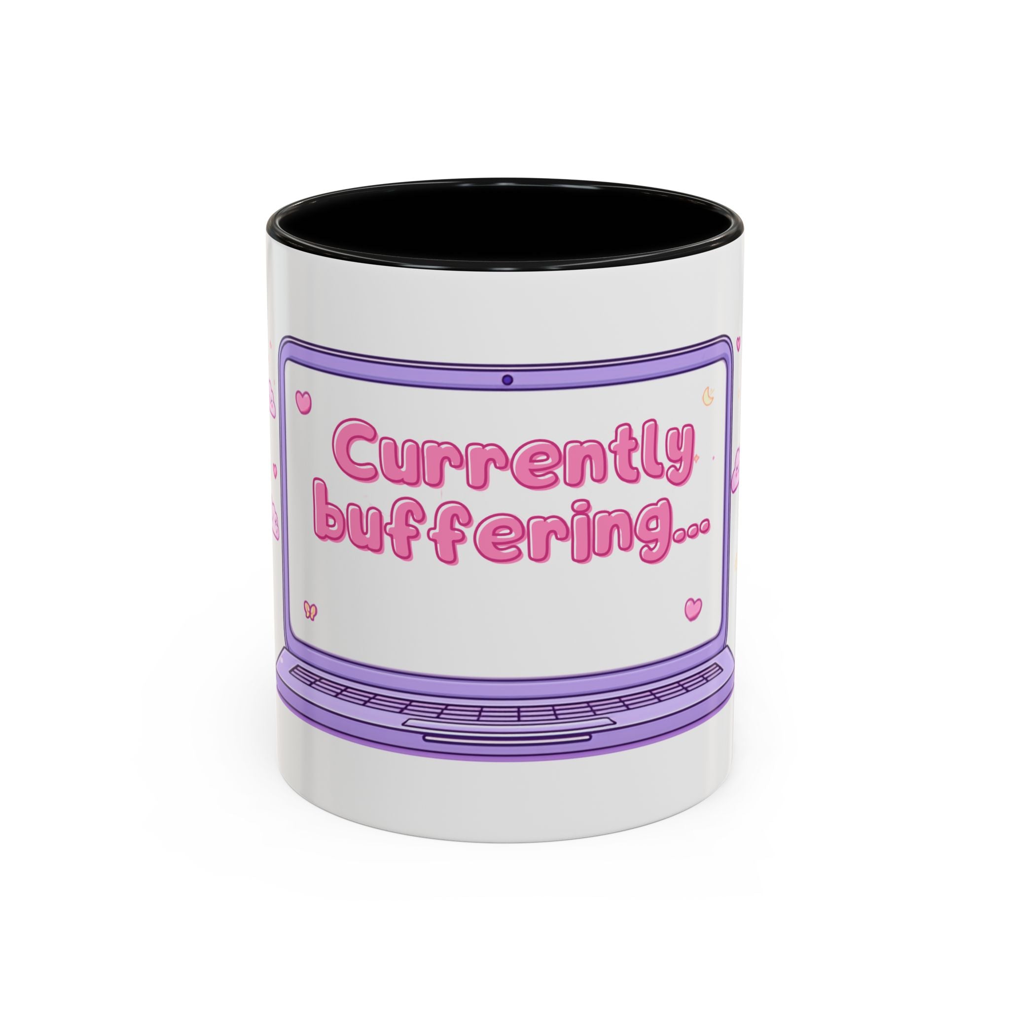 Accent Coffee Mug — "Currently Buffering" Cute Kawaii Laptop Design