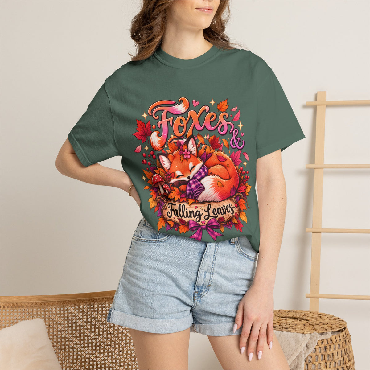 Foxes & Falling Leaves T-Shirt — Cozy Autumn Fox Graphic Tee