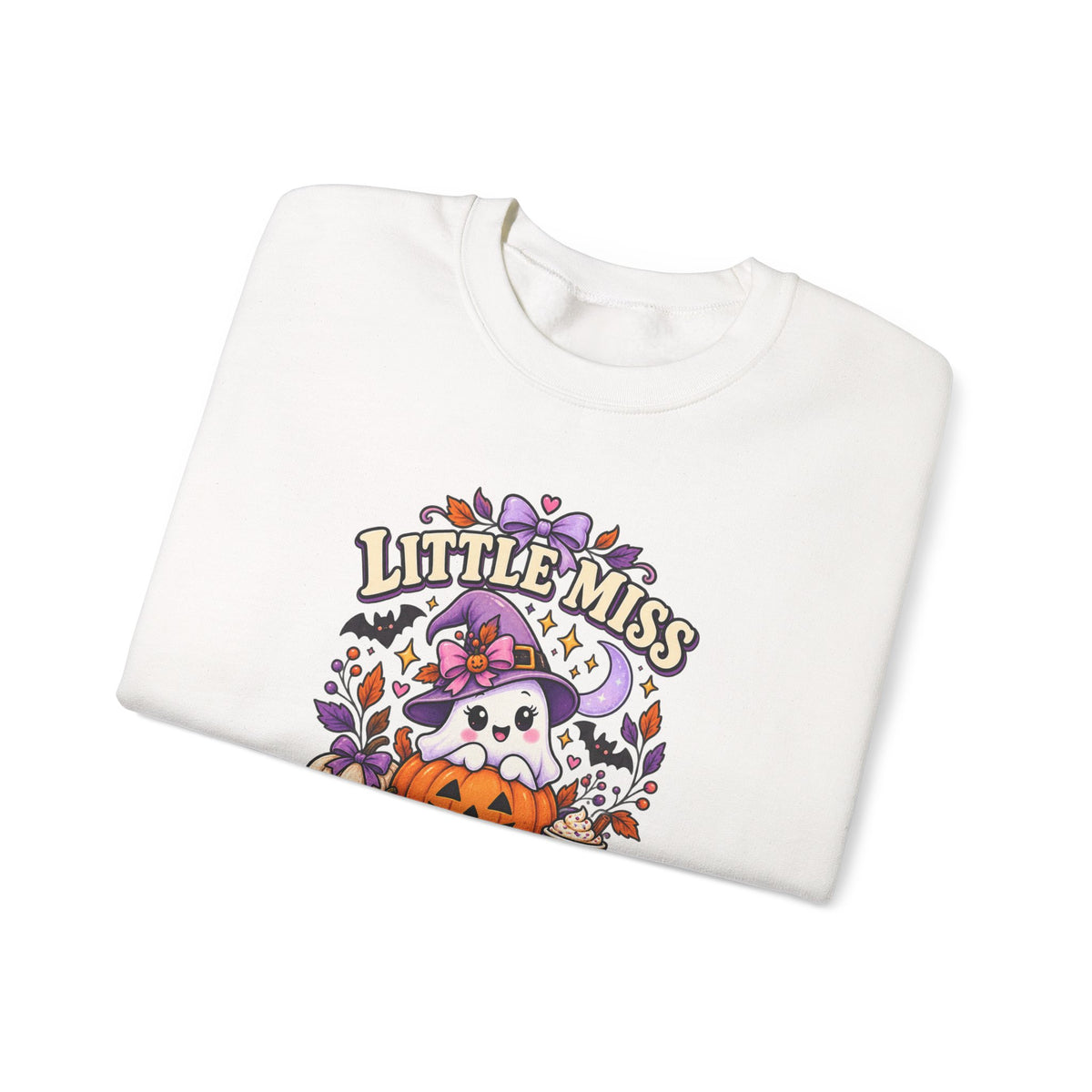 Little Miss Spooky Season Sweatshirt — Cute Halloween Ghost & Pumpkin Crewneck
