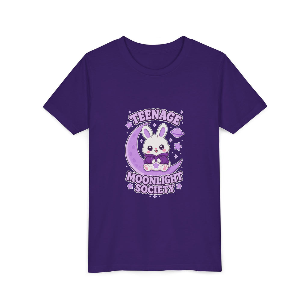 Youth Tee — "Teenage Moonlight Society" Cute Bunny Moon Graphic