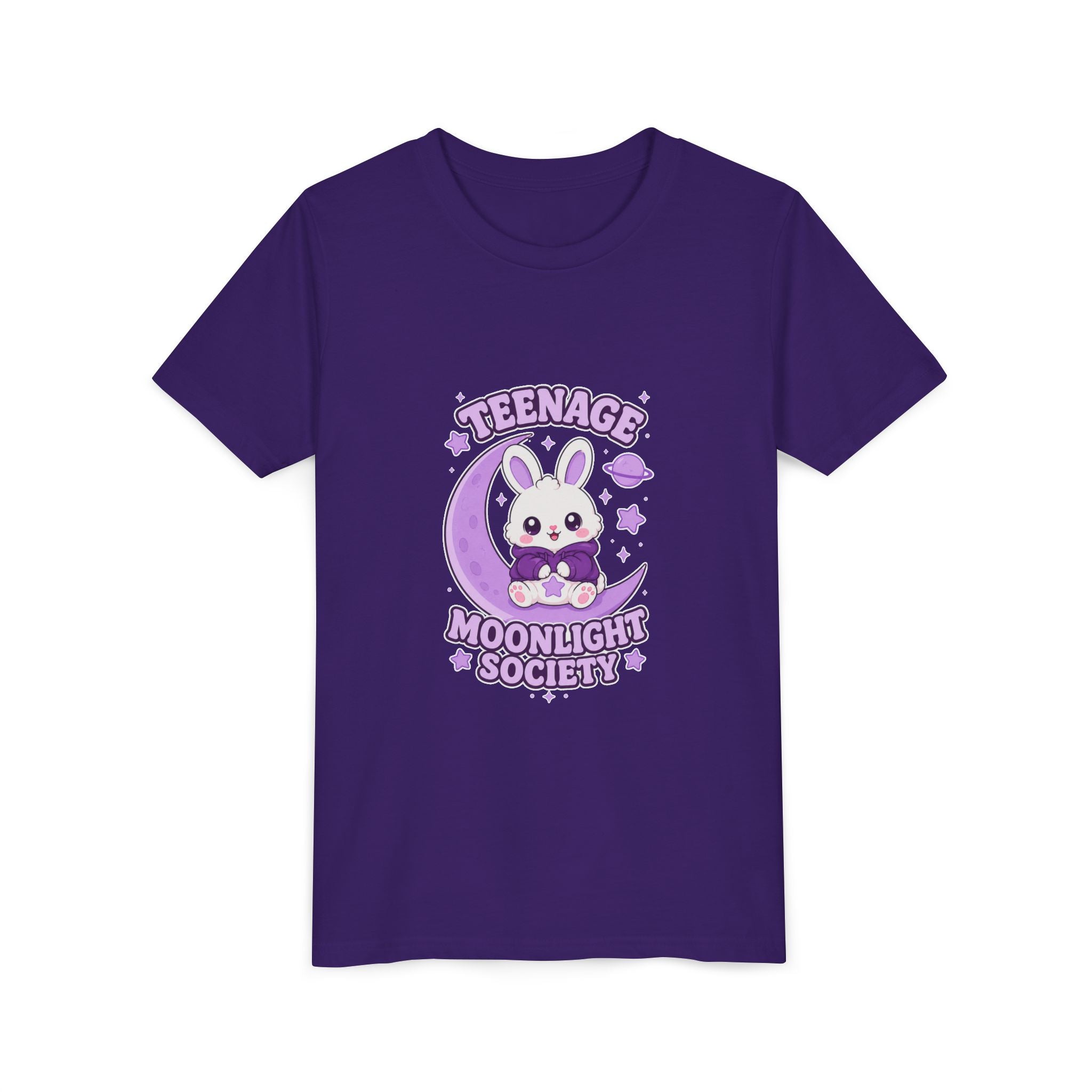 Youth Tee — "Teenage Moonlight Society" Cute Bunny Moon Graphic