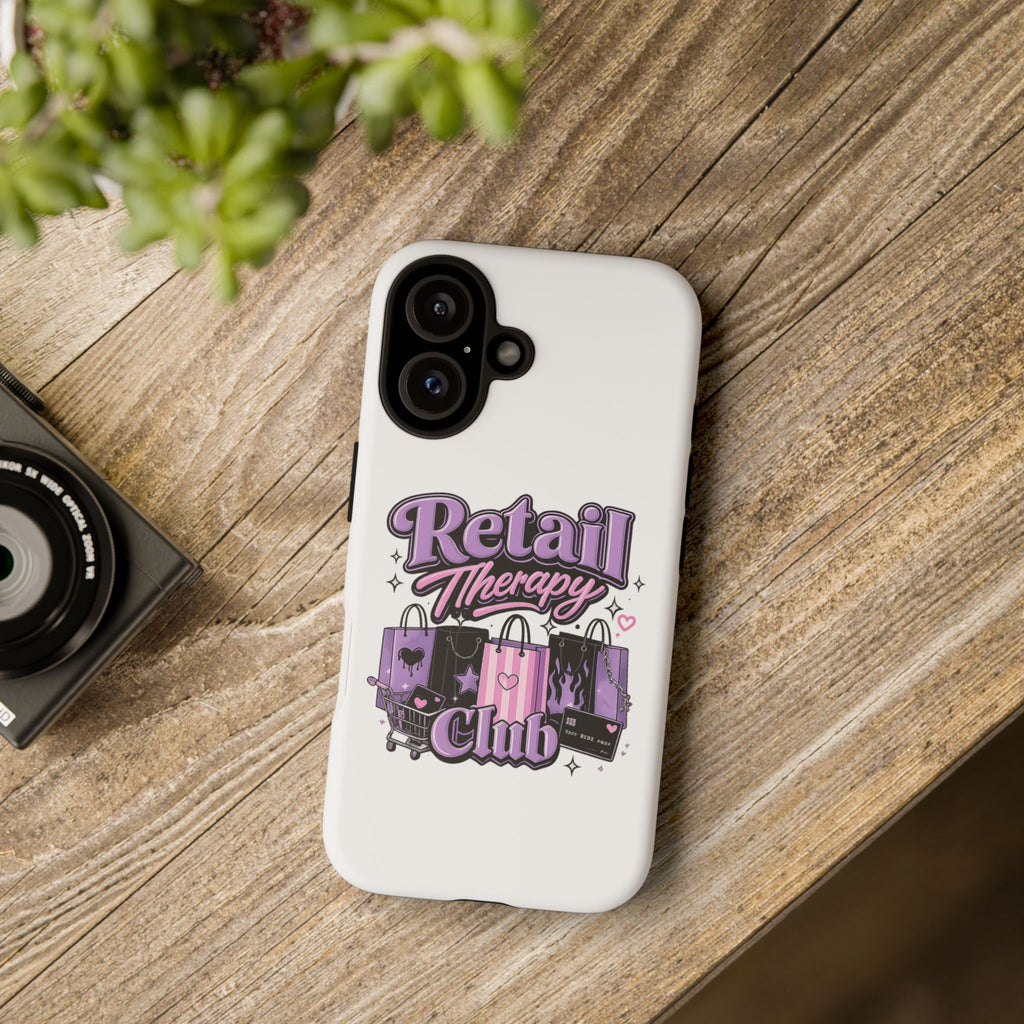 Phone Case - "Retail Therapy Club" Cute Pink & Purple Shopping Design