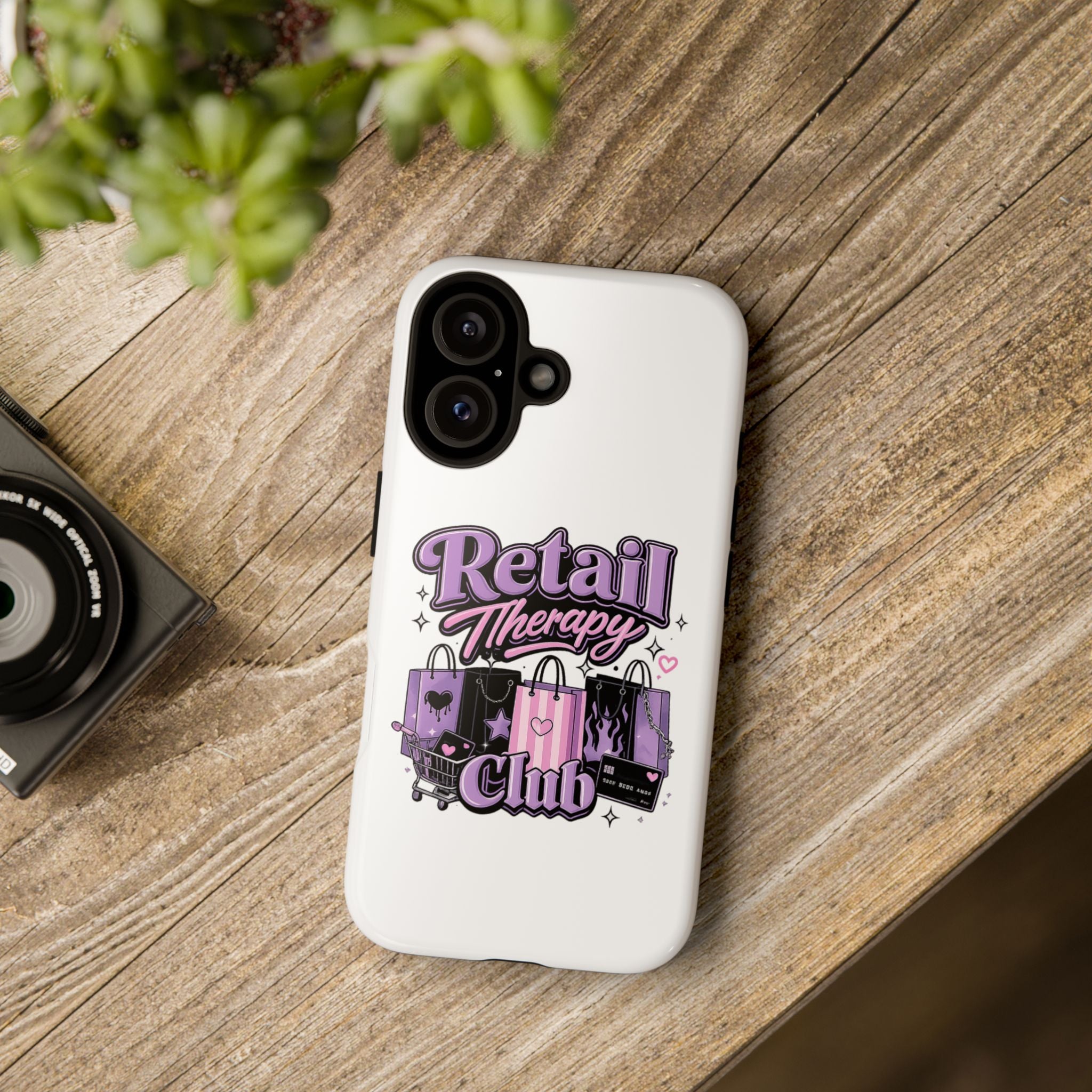 Phone Case - "Retail Therapy Club" Cute Pink & Purple Shopping Design