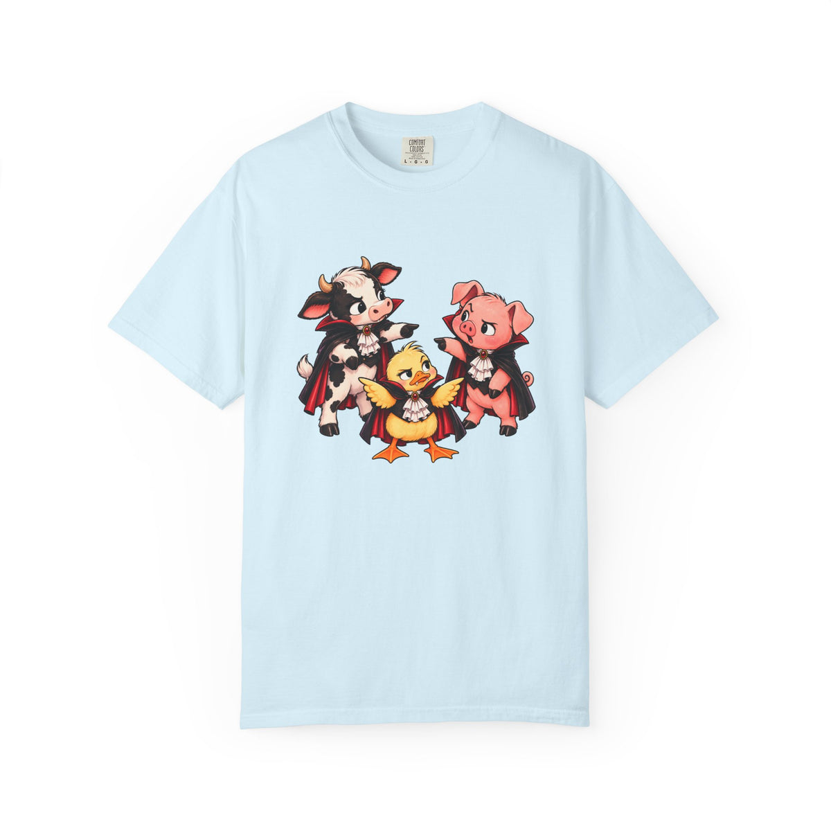 "This is why we have a wardrobe meeting first!" Cow, Pig & Chick Cartoon Graphic Tee
