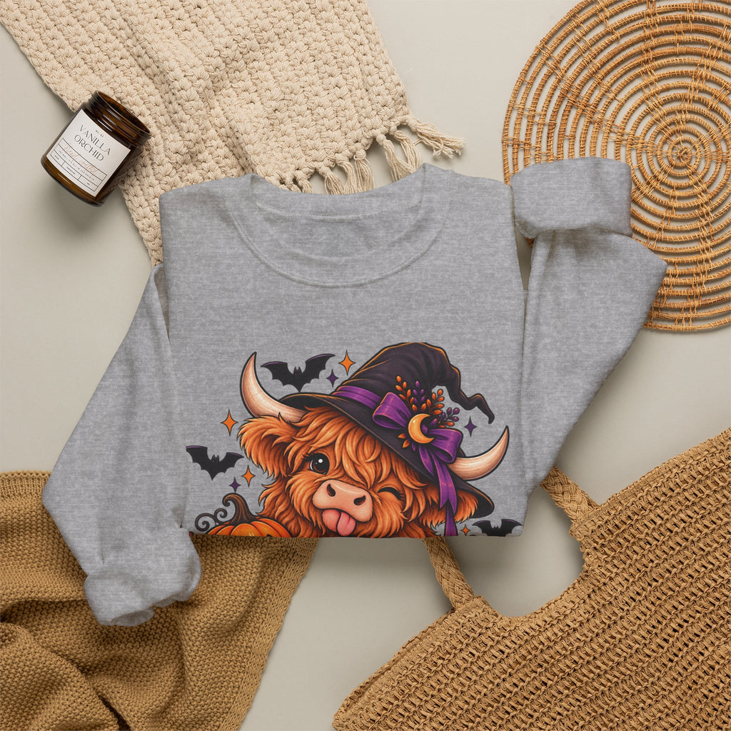 "Moo-dy & Spooky" Highland cow sweatshirt