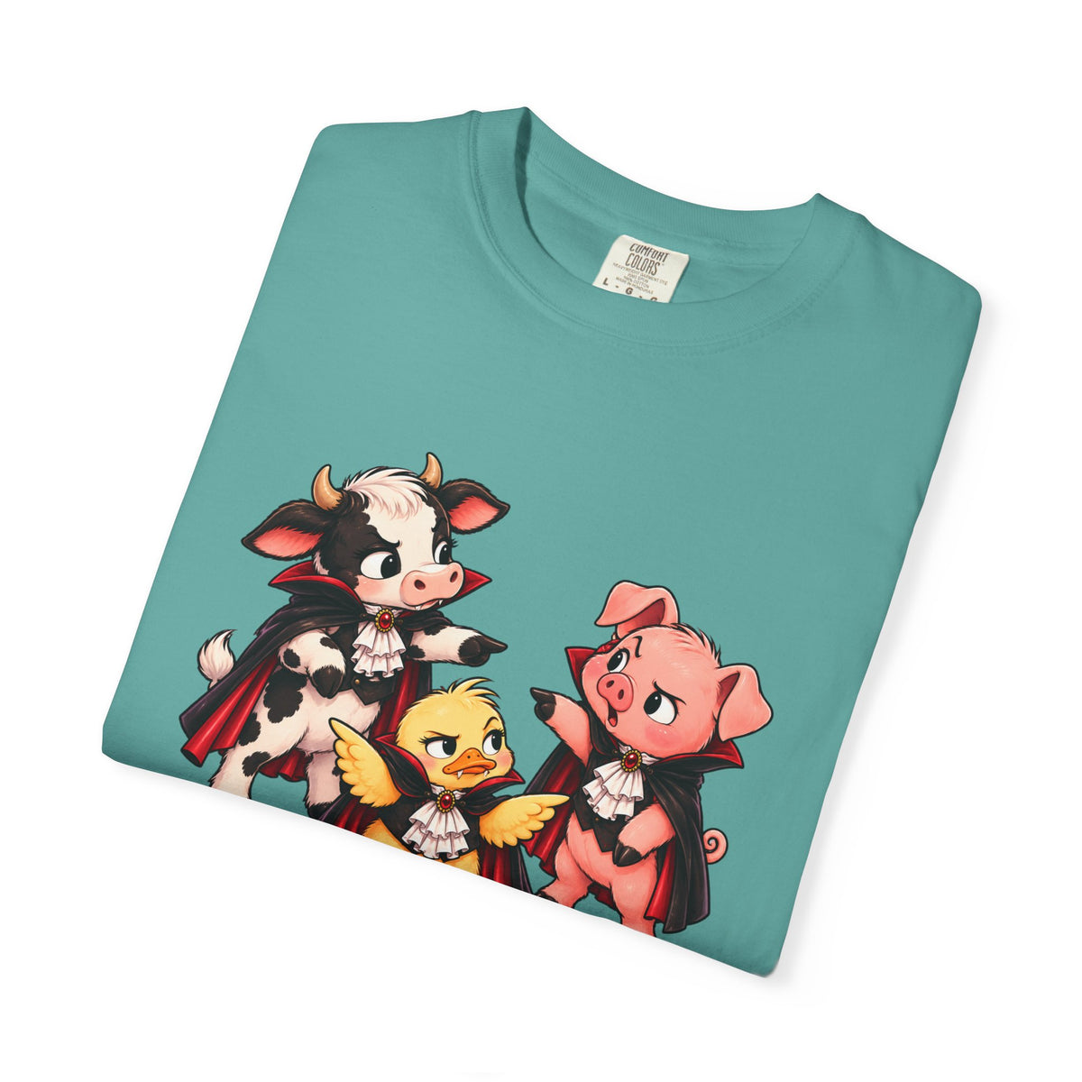 "This is why we have a wardrobe meeting first!" Cow, Pig & Chick Cartoon Graphic Tee