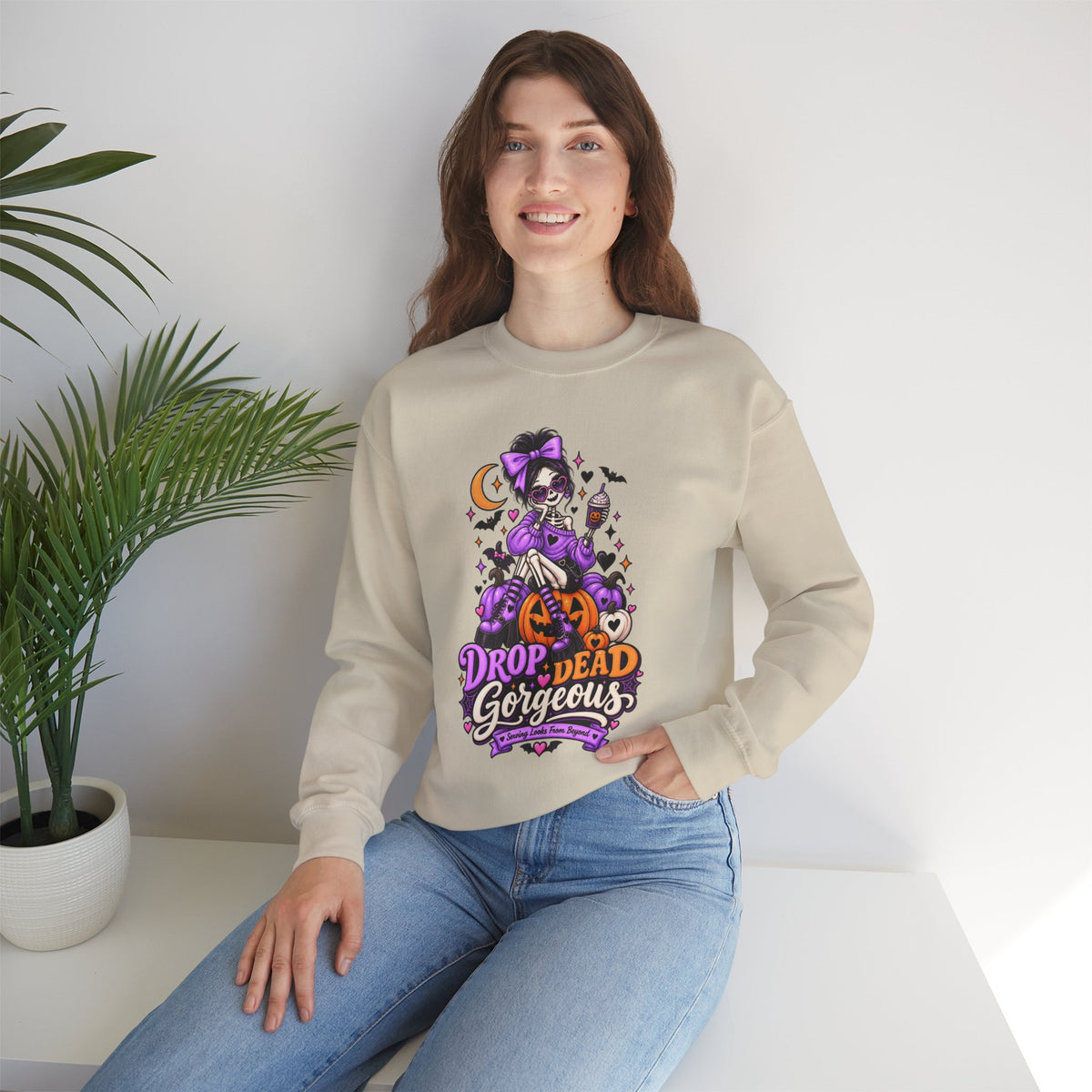 Drop Dead Gorgeous Halloween Sweatshirt — Gothic Pinup Vampire Design