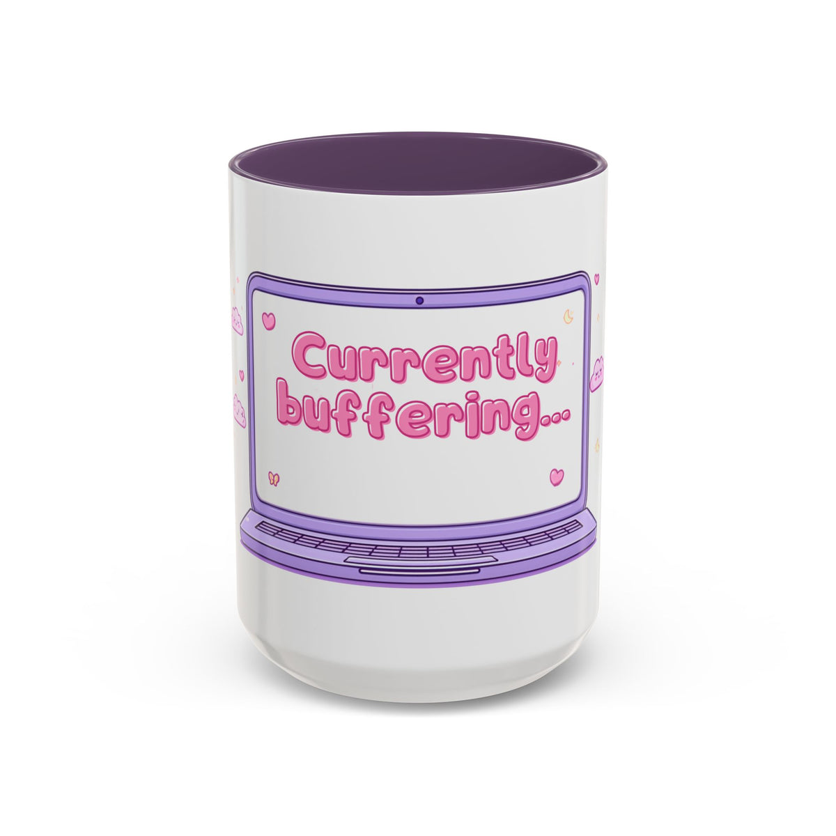 Accent Coffee Mug — "Currently Buffering" Cute Kawaii Laptop Design