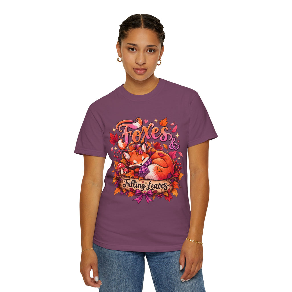 Foxes & Falling Leaves T-Shirt — Cozy Autumn Fox Graphic Tee
