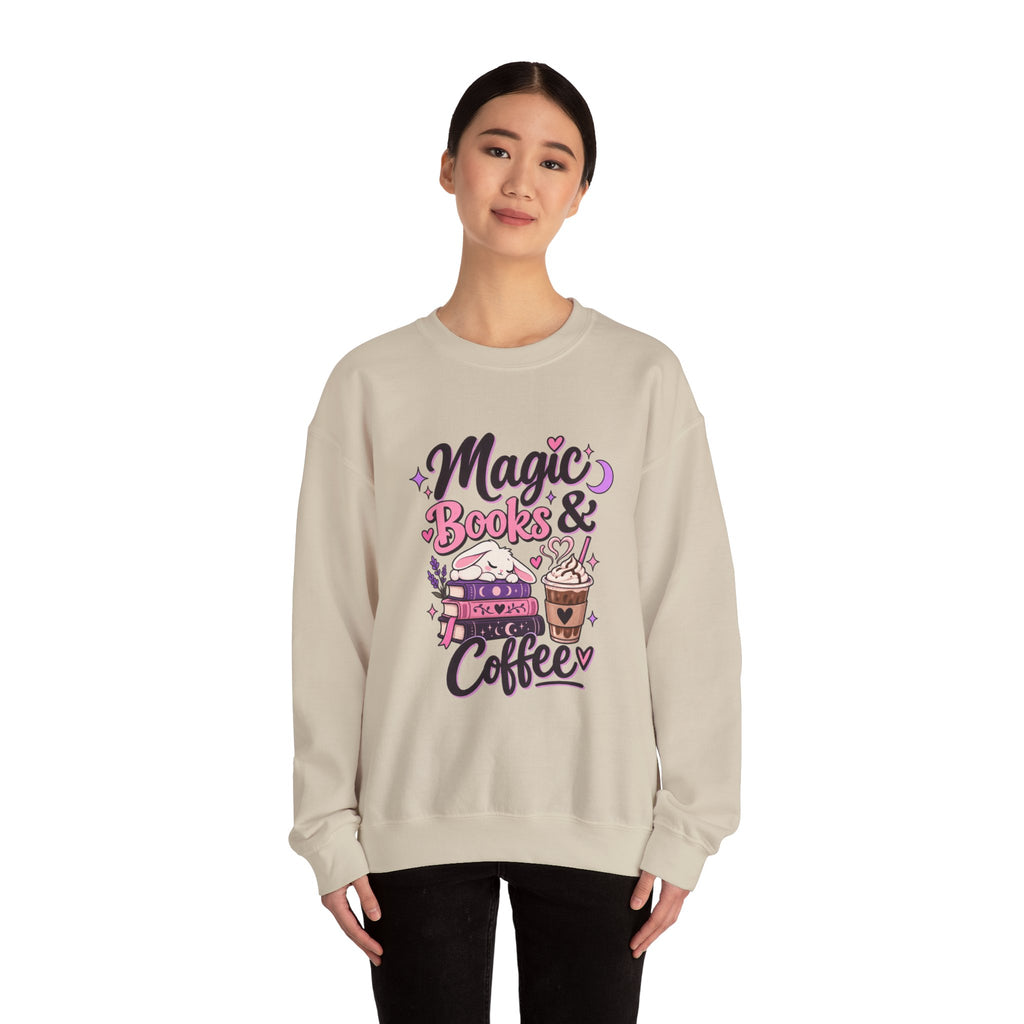 Sweatshirt — "Magic, Books & Coffee" Cozy Reading Crewneck