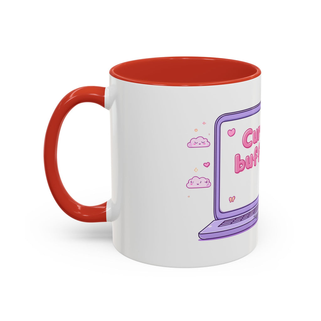 Accent Coffee Mug — "Currently Buffering" Cute Kawaii Laptop Design