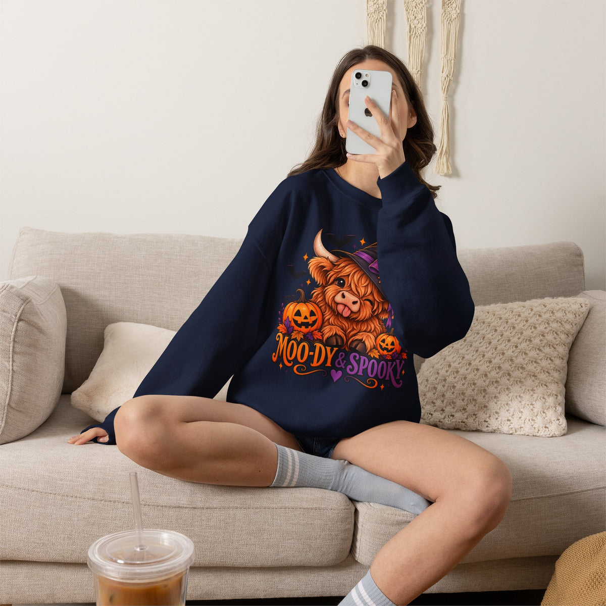 "Moo-dy & Spooky" Highland cow sweatshirt