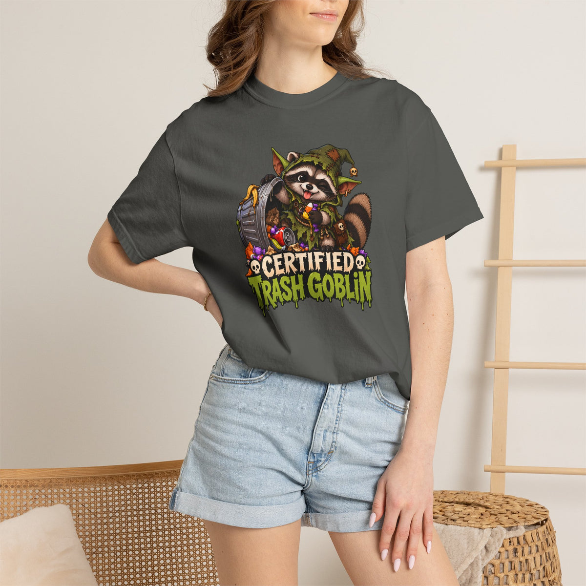 Certified Trash Goblin T-Shirt — Cute Mischief Raccoon Graphic Tee