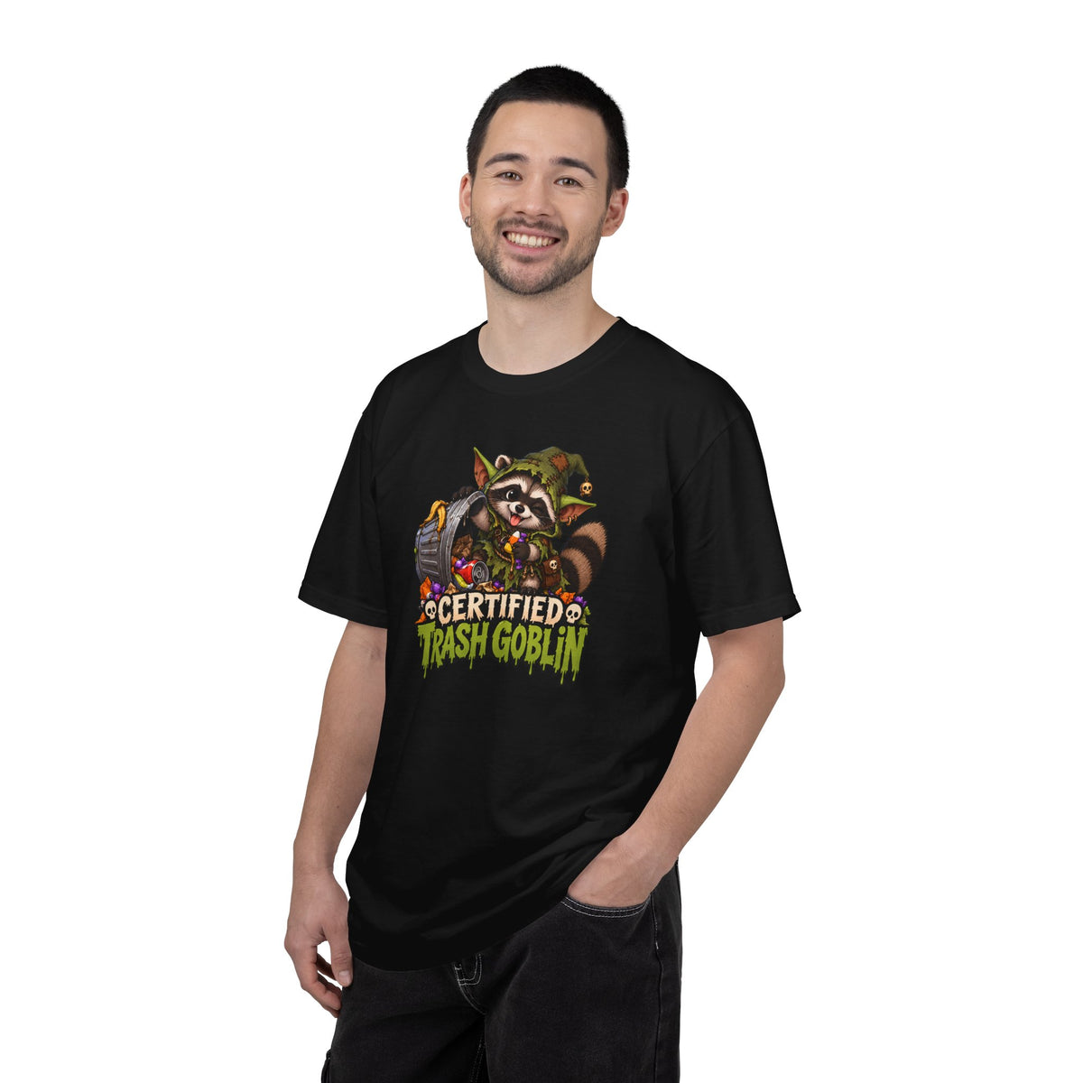 Certified Trash Goblin T-Shirt — Cute Mischief Raccoon Graphic Tee