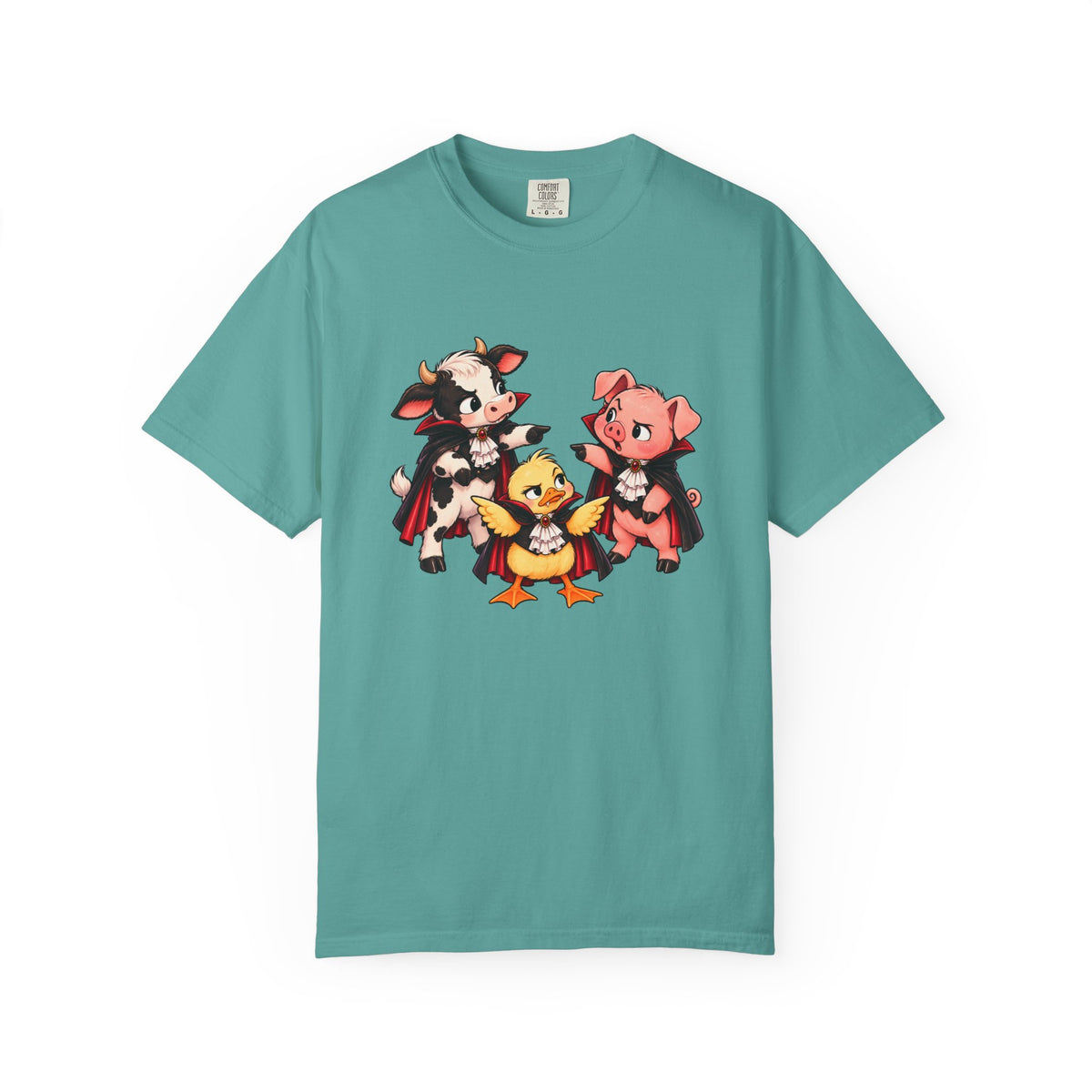 "This is why we have a wardrobe meeting first!" Cow, Pig & Chick Cartoon Graphic Tee