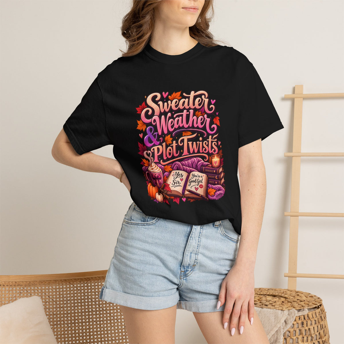 Sweater Weather Plot Twists Tee — Cozy Autumn Book Lover T-Shirt
