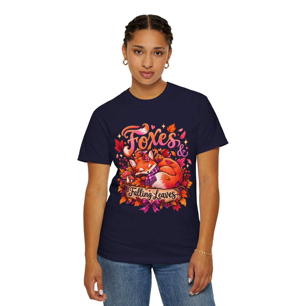 Foxes & Falling Leaves T-Shirt — Cozy Autumn Fox Graphic Tee
