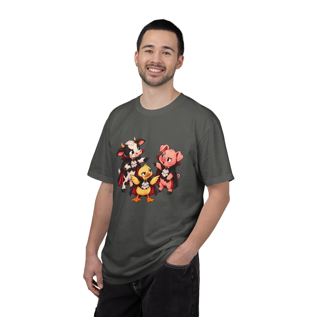 "This is why we have a wardrobe meeting first!" Cow, Pig & Chick Cartoon Graphic Tee