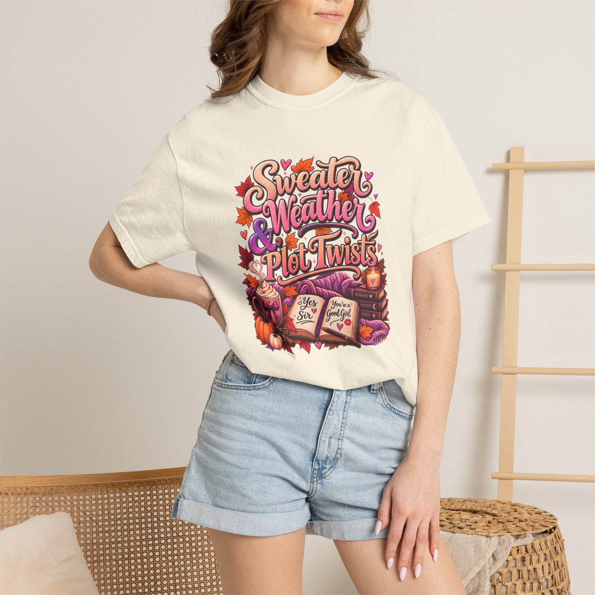 Sweater Weather Plot Twists Tee — Cozy Autumn Book Lover T-Shirt