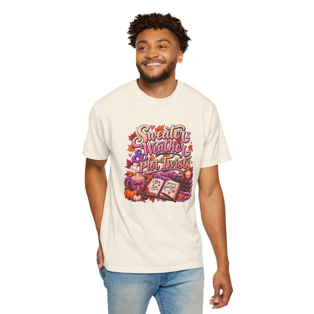 Sweater Weather Plot Twists Tee — Cozy Autumn Book Lover T-Shirt