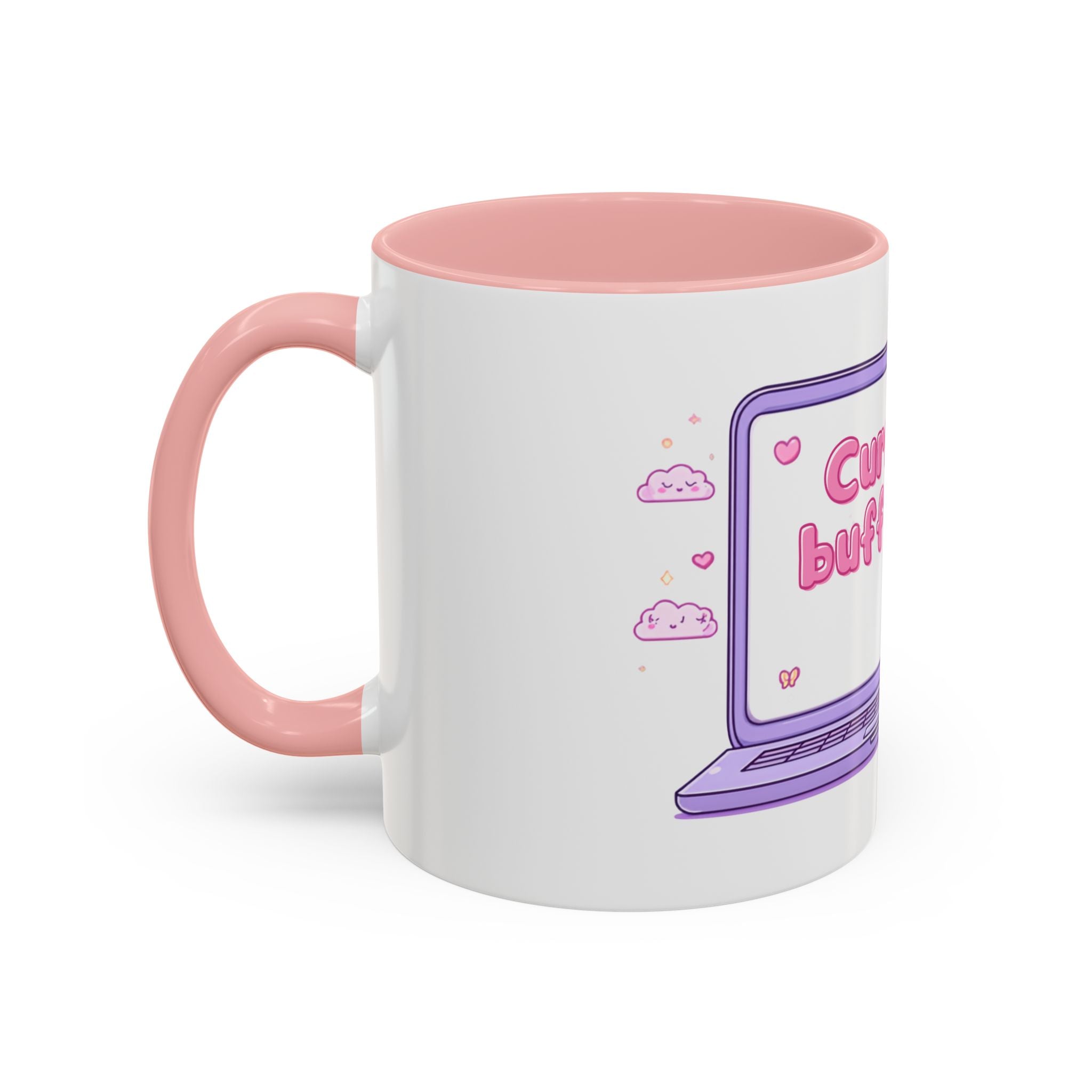 Accent Coffee Mug — "Currently Buffering" Cute Kawaii Laptop Design