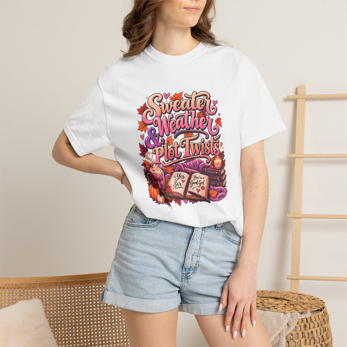 Sweater Weather Plot Twists Tee — Cozy Autumn Book Lover T-Shirt