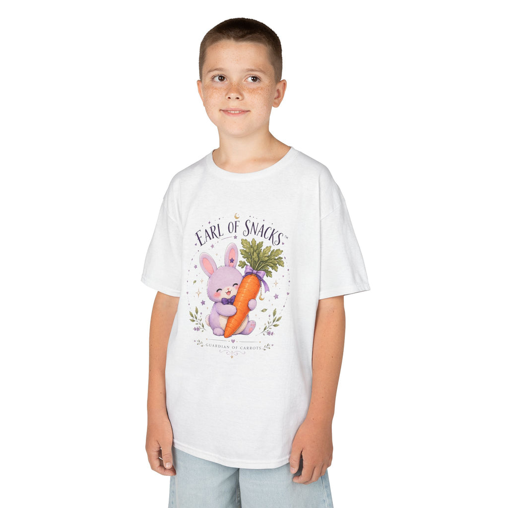 Kids Tee — "Earl of Snacks" Bunny Holding Carrot Cute Spring Shirt