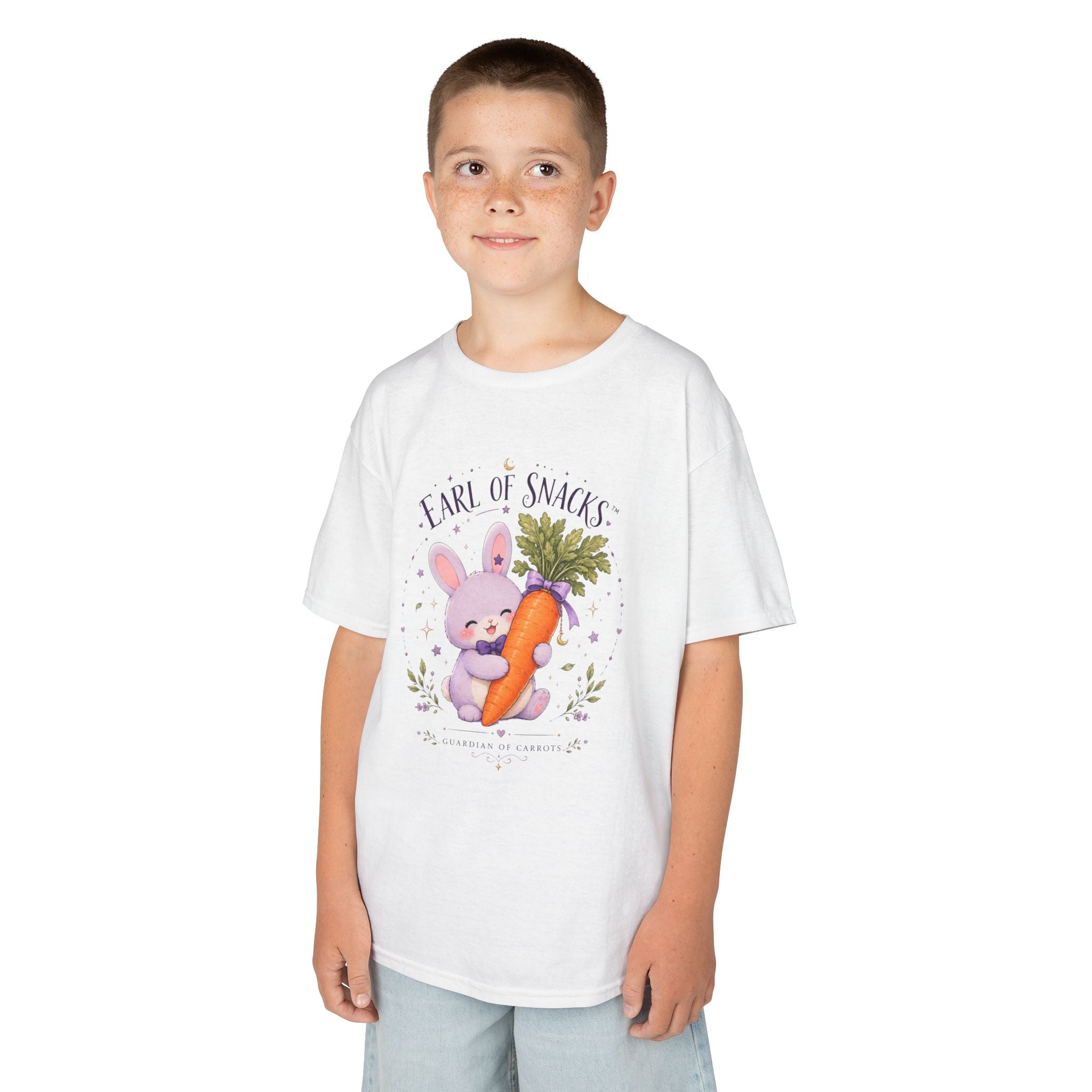 Kids Tee — "Earl of Snacks" Bunny Holding Carrot Cute Spring Shirt