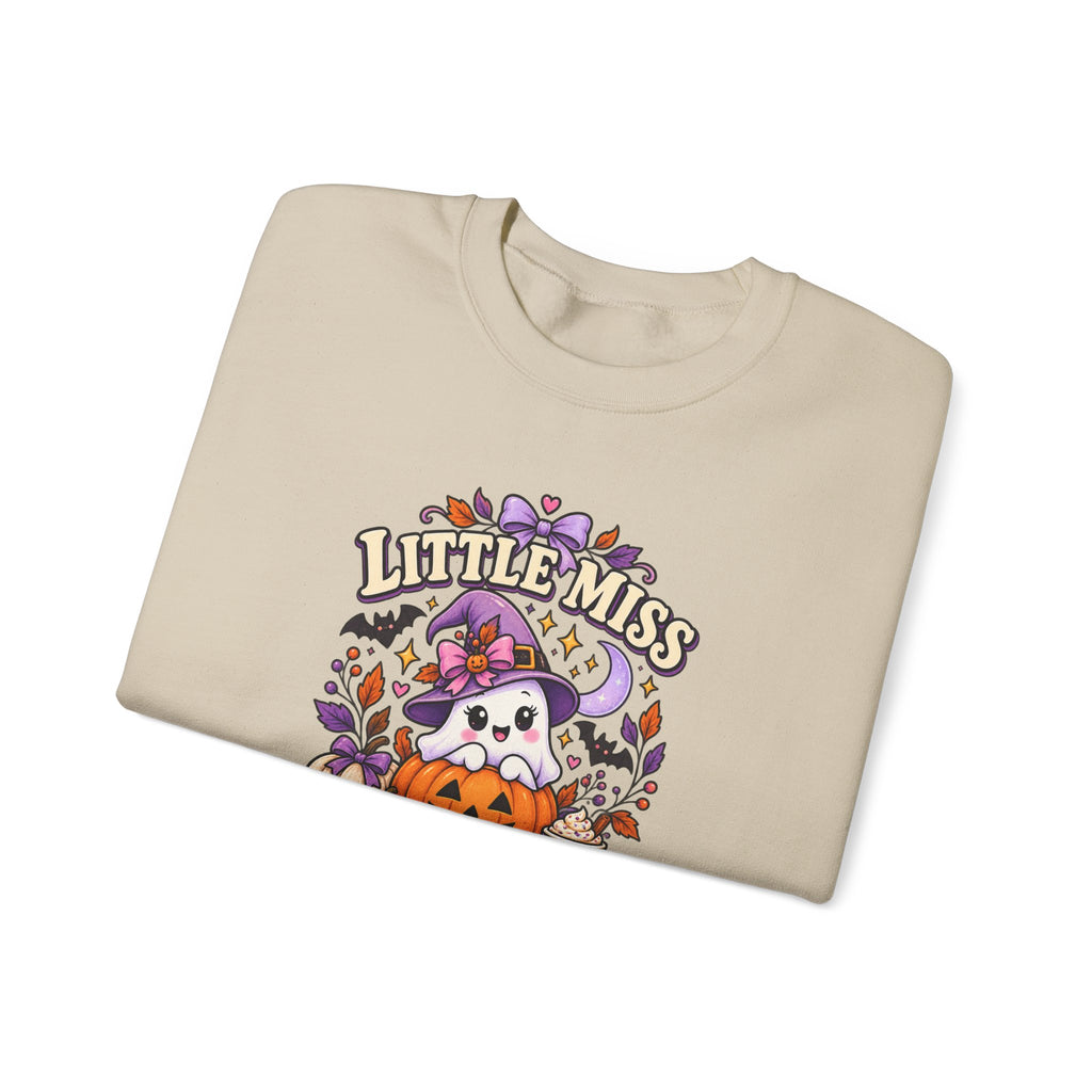 Little Miss Spooky Season Sweatshirt — Cute Halloween Ghost & Pumpkin Crewneck