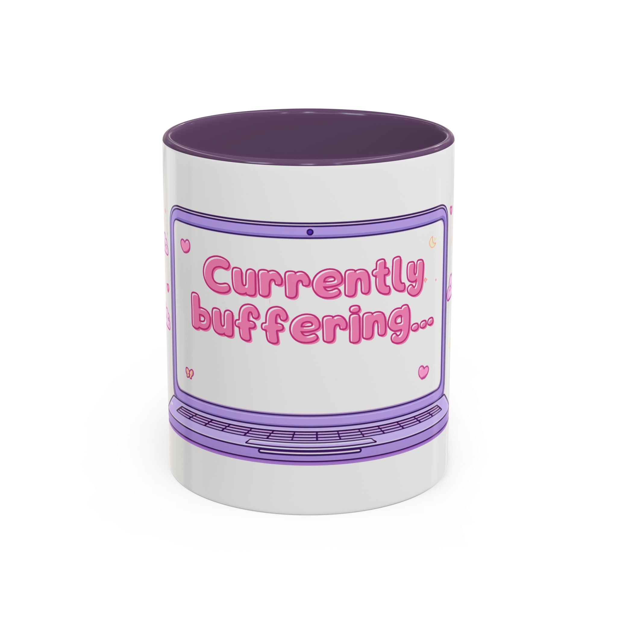 Accent Coffee Mug — "Currently Buffering" Cute Kawaii Laptop Design
