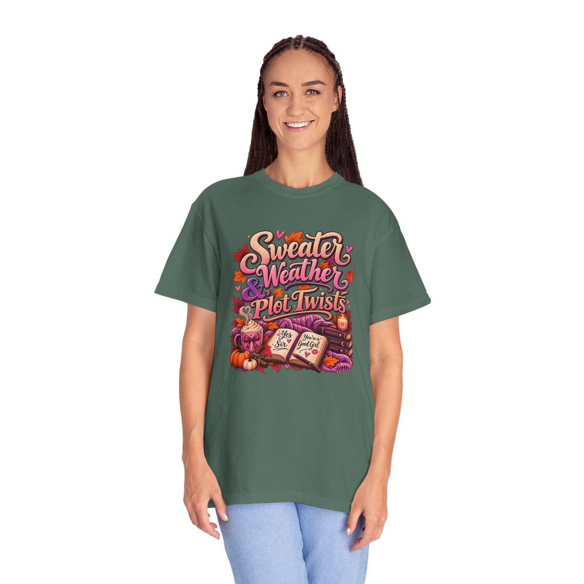 Sweater Weather Plot Twists Tee — Cozy Autumn Book Lover T-Shirt