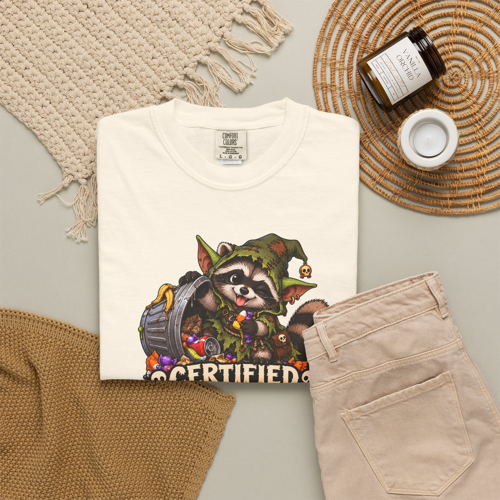 Certified Trash Goblin T-Shirt — Cute Mischief Raccoon Graphic Tee