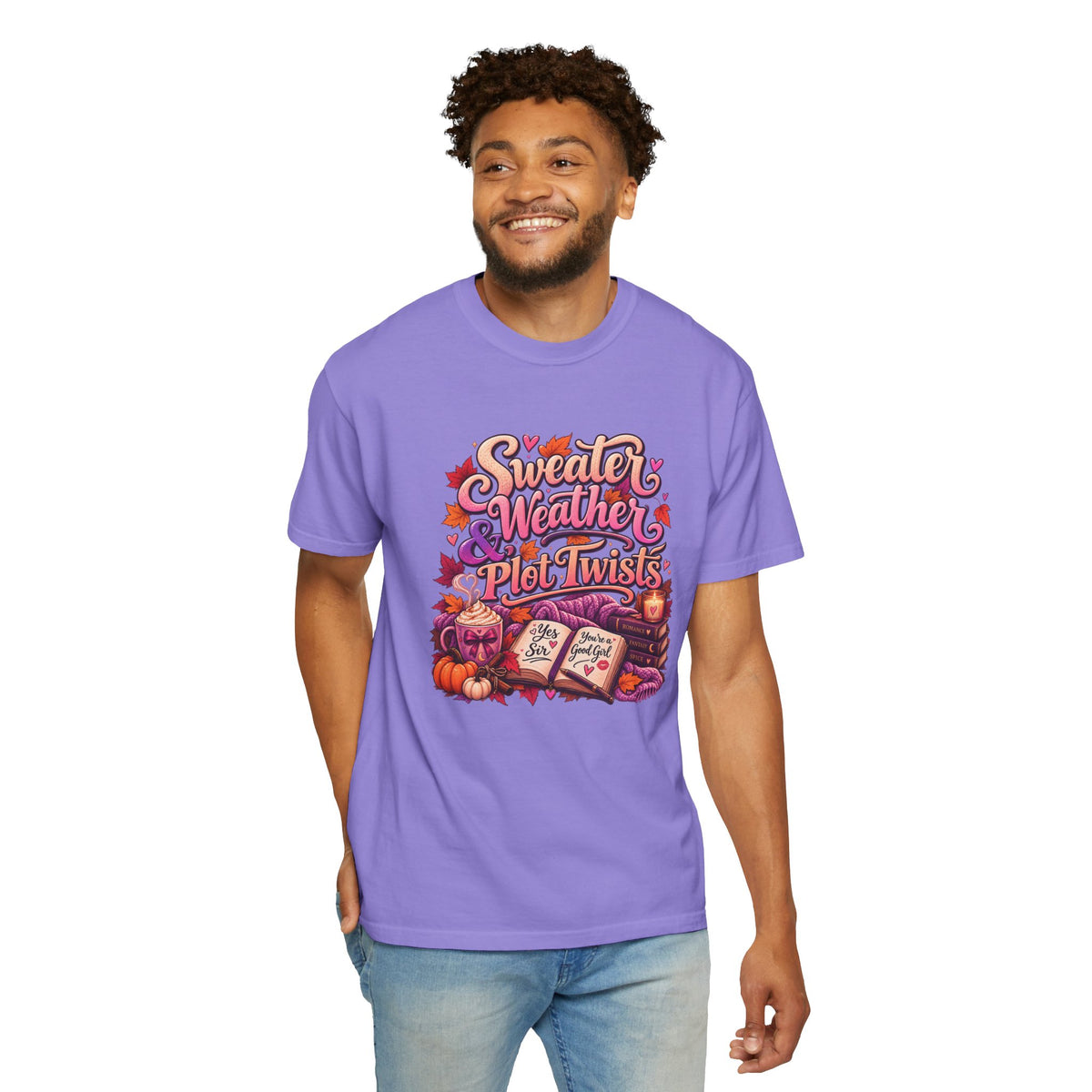 Sweater Weather Plot Twists Tee — Cozy Autumn Book Lover T-Shirt