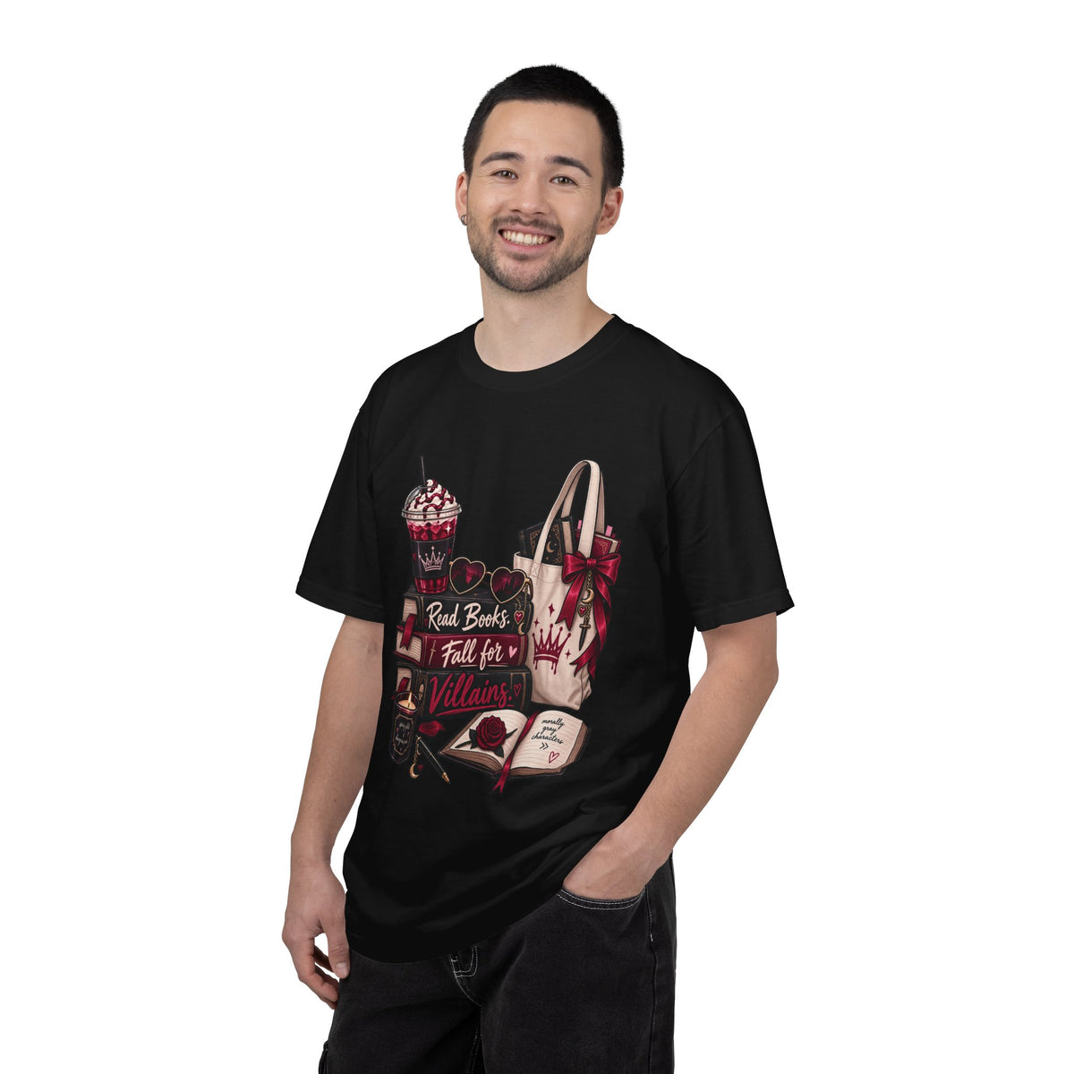 Bookish Villains Graphic T-Shirt — "Read Books I Fall for Villains"