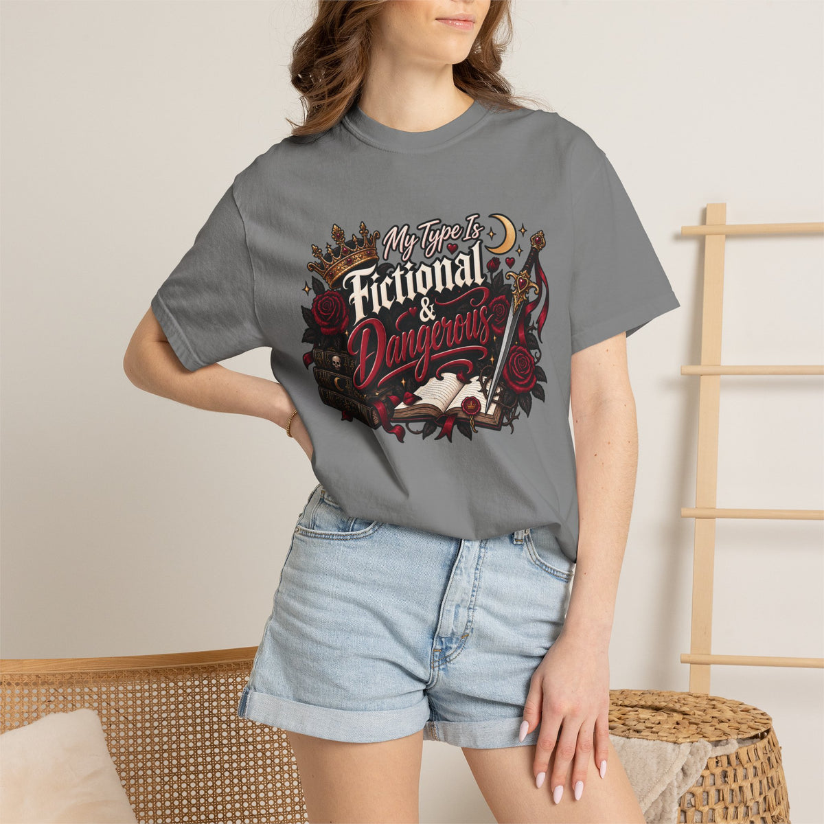 Fictional & Dangerous T-Shirt — Gothic Booklover Graphic Tee