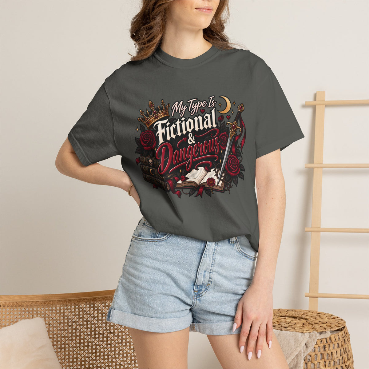 Fictional & Dangerous T-Shirt — Gothic Booklover Graphic Tee