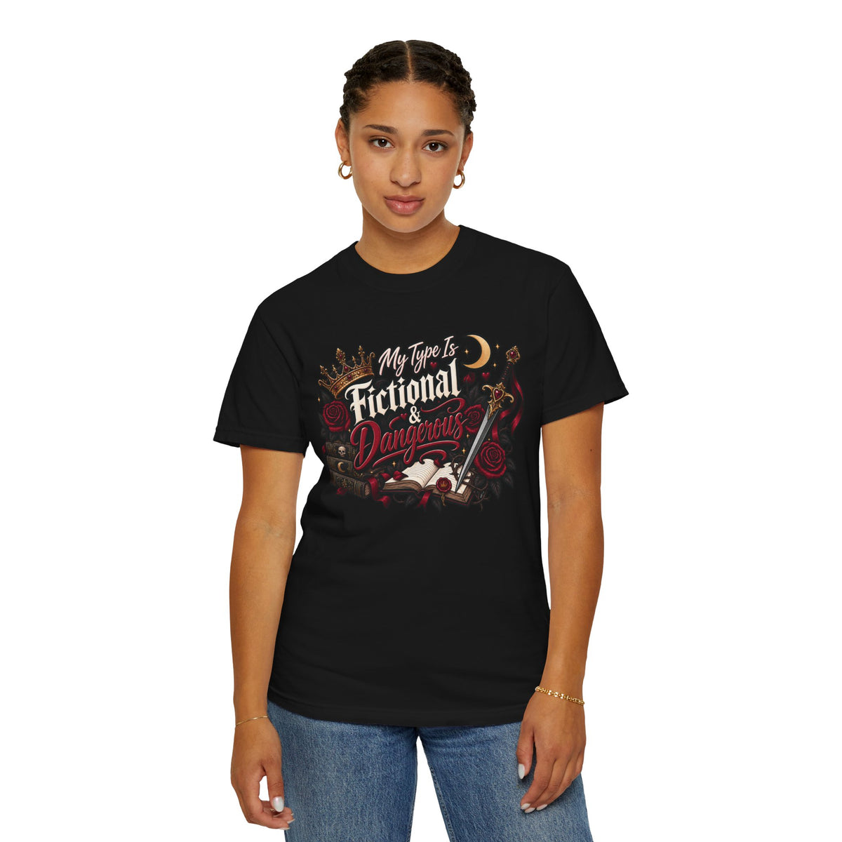 Fictional & Dangerous T-Shirt — Gothic Booklover Graphic Tee