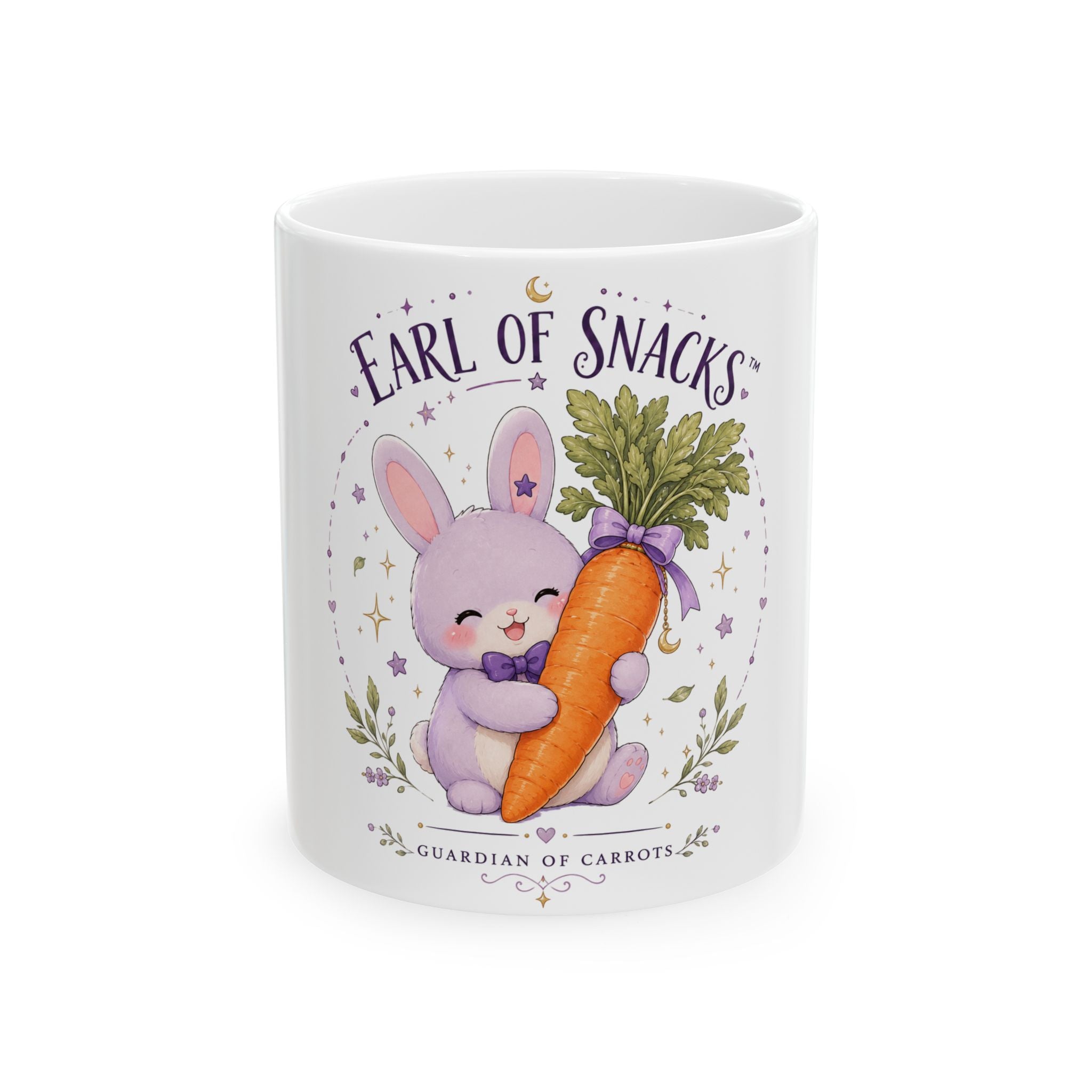 Earl of Snacks Bunny Mug — Cute Pastel Bunny Hugging Carrot (11oz)