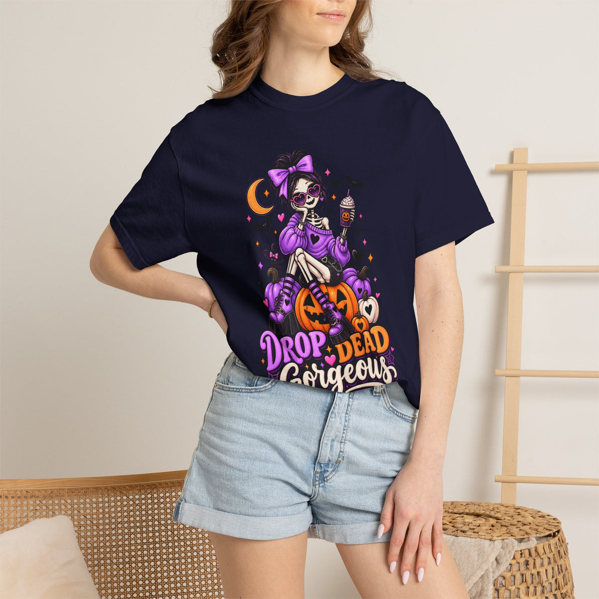 Drop Dead Gorgeous Halloween T-Shirt — Gothic Pumpkin Pinup Tee