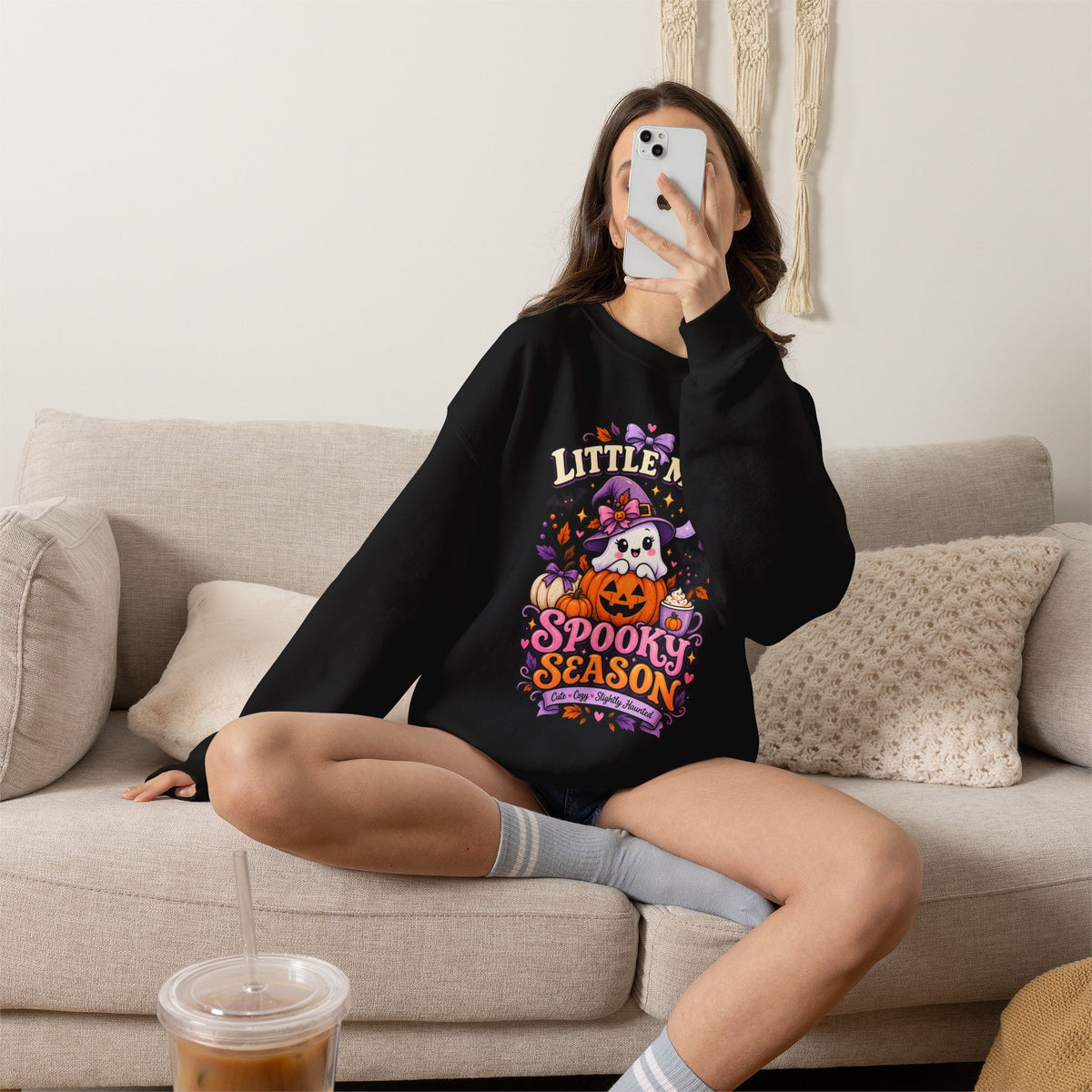 Little Miss Spooky Season Sweatshirt — Cute Halloween Ghost & Pumpkin Crewneck