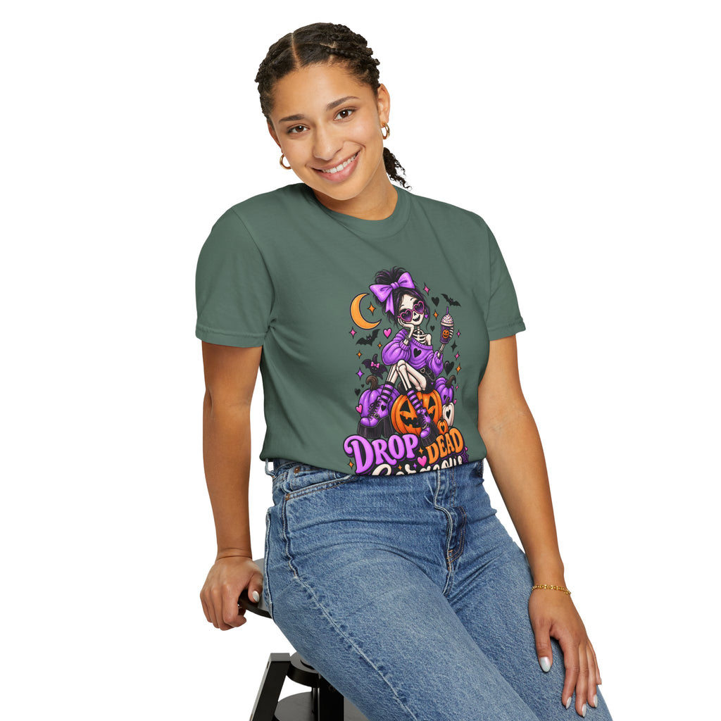 Drop Dead Gorgeous Halloween T-Shirt — Gothic Pumpkin Pinup Tee