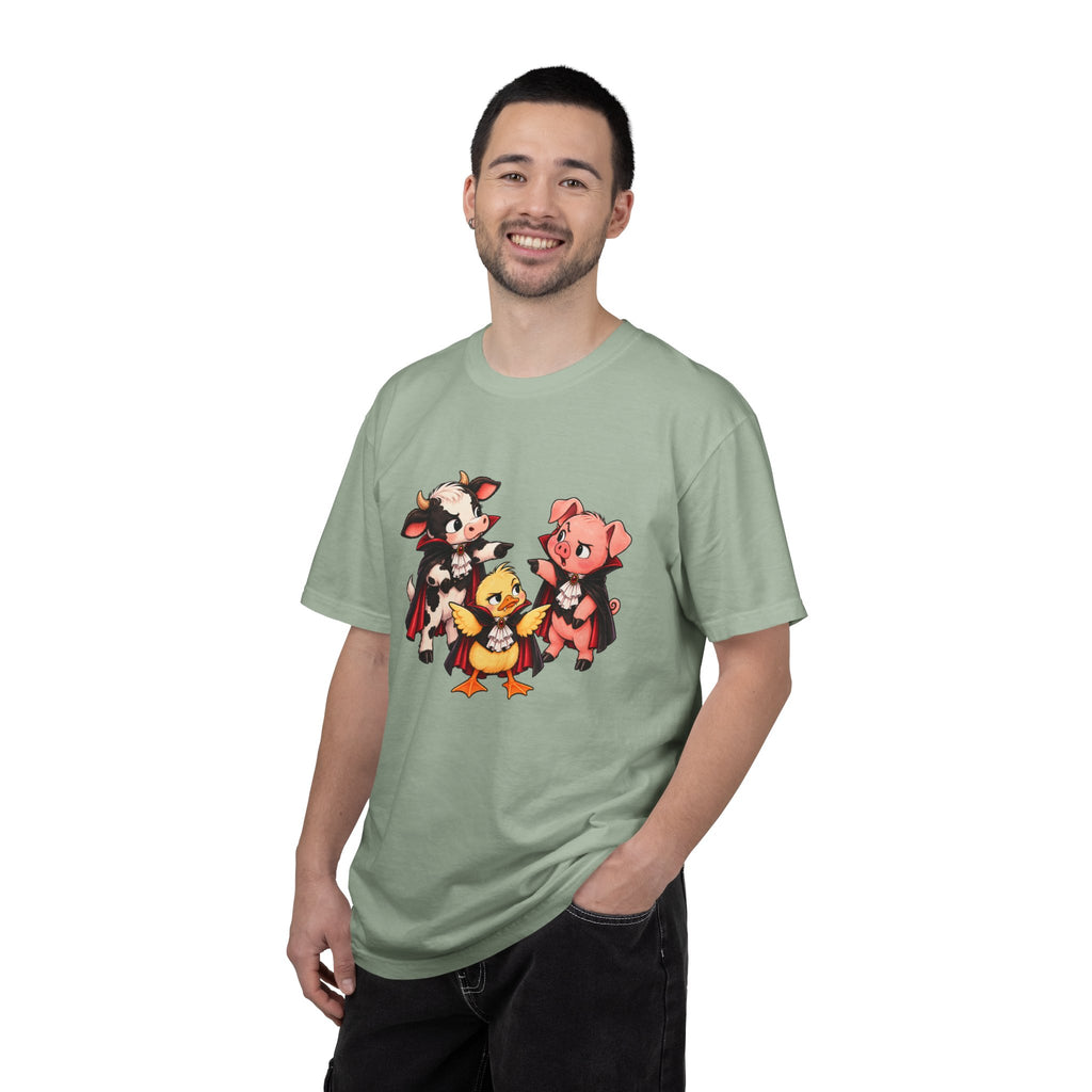 "This is why we have a wardrobe meeting first!" Cow, Pig & Chick Cartoon Graphic Tee