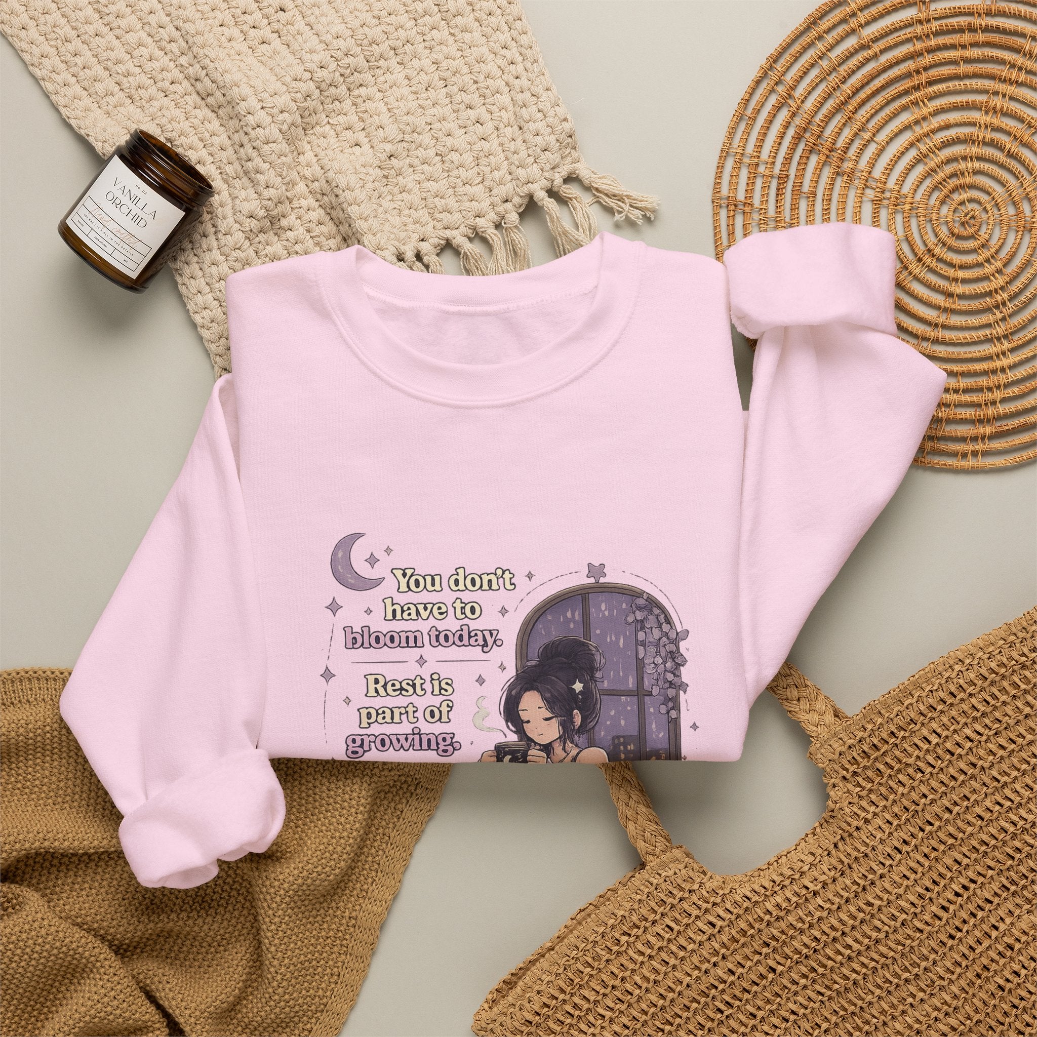 Cozy Witchy Girl Crewneck Sweatshirt — "The Moon...knows she..." Graphic