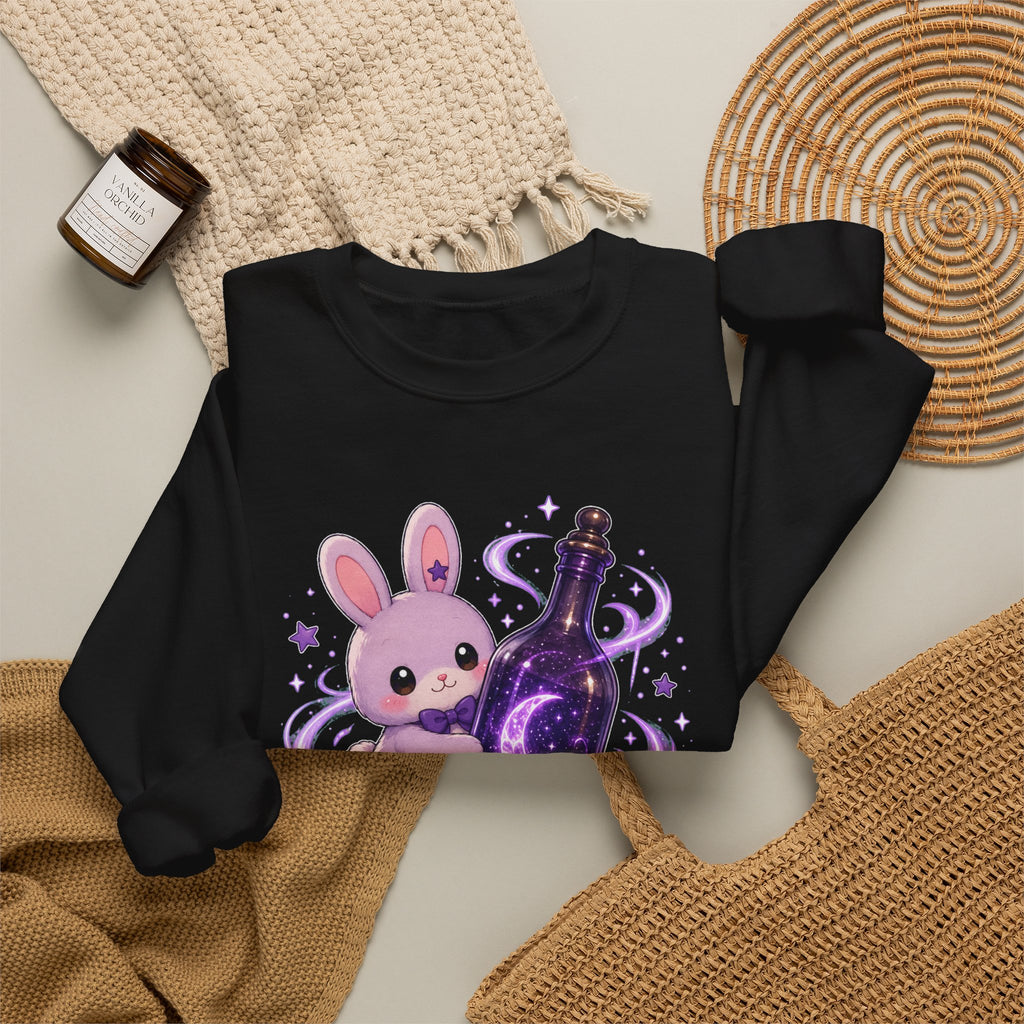 Crewneck Sweatshirt — Cute Purple Bunny “You Shook the Moonlight” Graphic