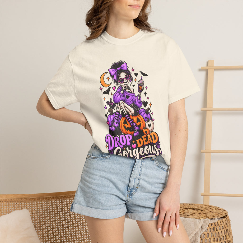Drop Dead Gorgeous Halloween T-Shirt — Gothic Pumpkin Pinup Tee